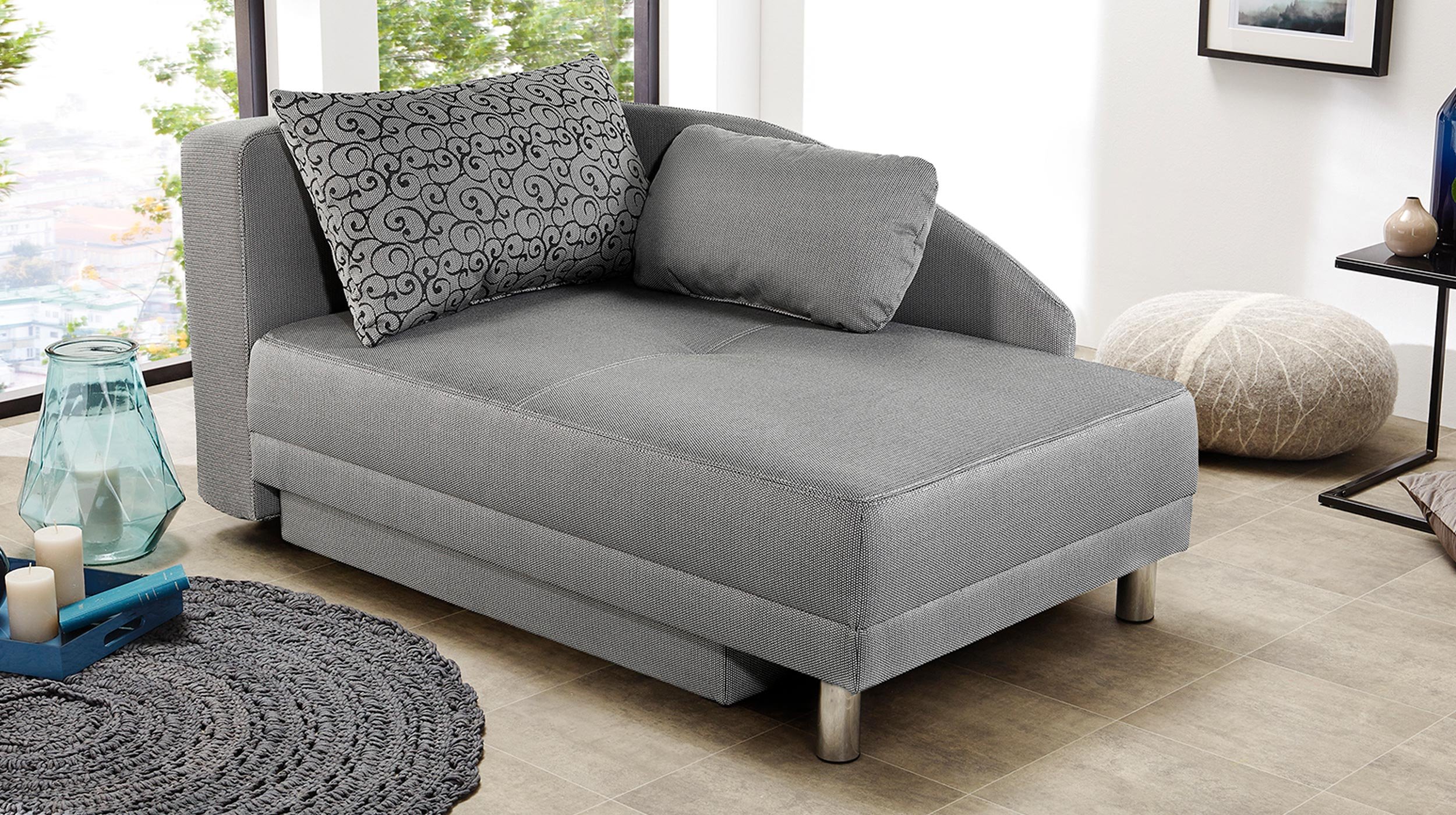 Einzelsofa 157 cm Recamiere grau Schlaffunktion - REUBEN