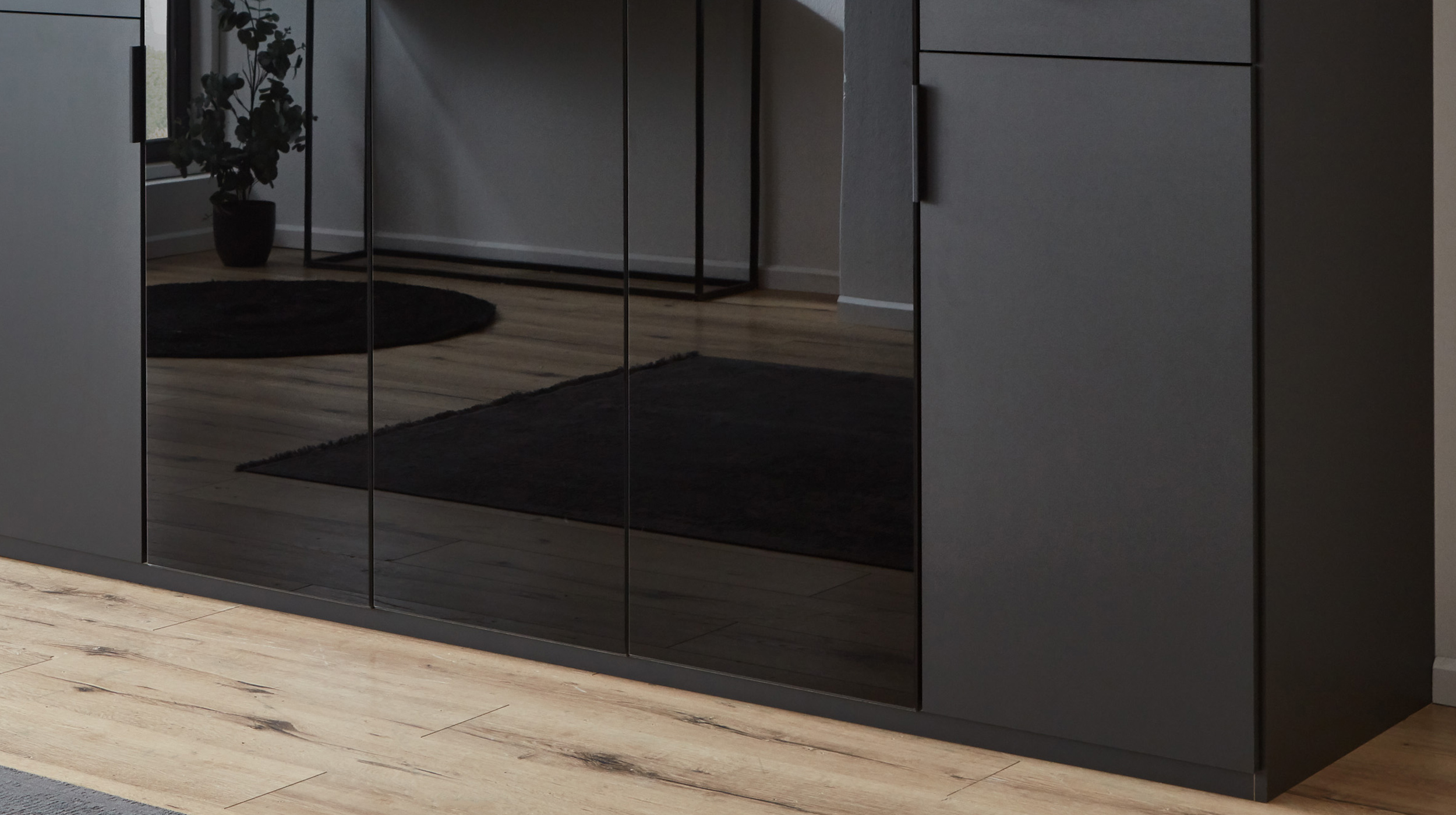 Kleiderschrank graphit Glas schwarz 225 cm - HENDRIK