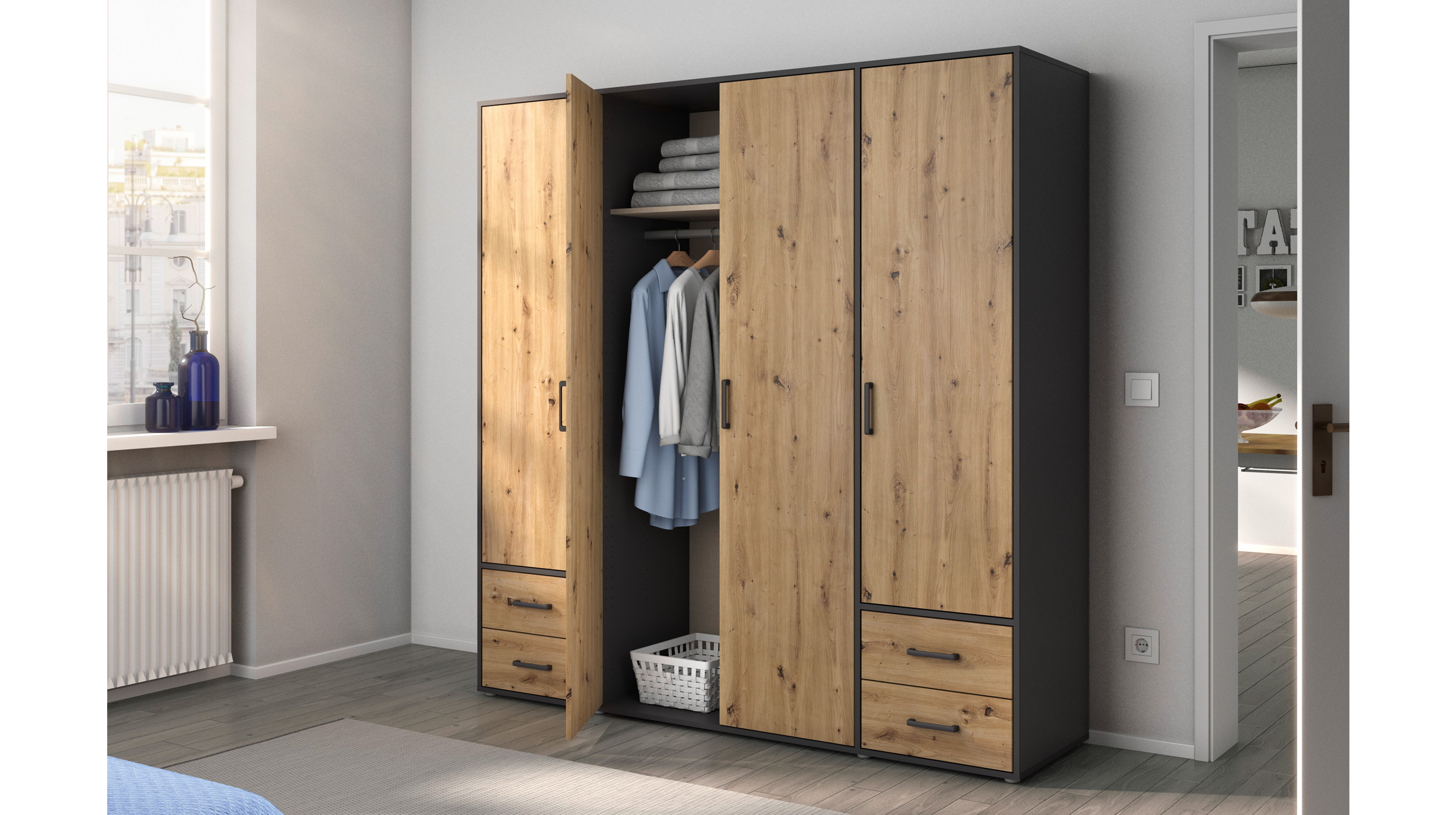 Kleiderschrank 187 cm Artisan Eiche - grau - VOYAGER