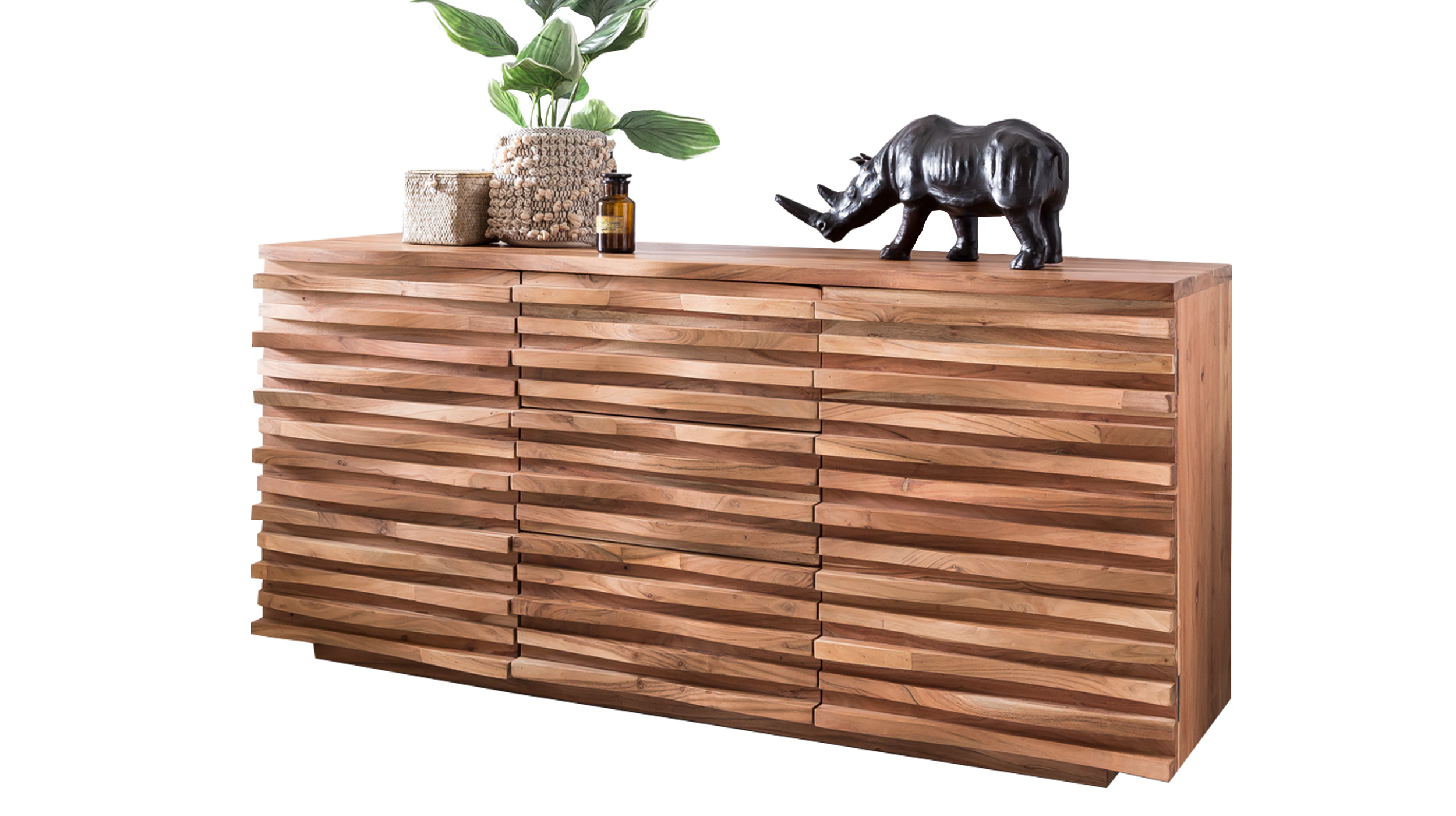 Sideboard mit 3 Schubladen Akazie massiv lackiert 160 cm - SVENTE Sideboard mit 3 Schubladen Akazie massiv lackiert 160 cm - SVENTE