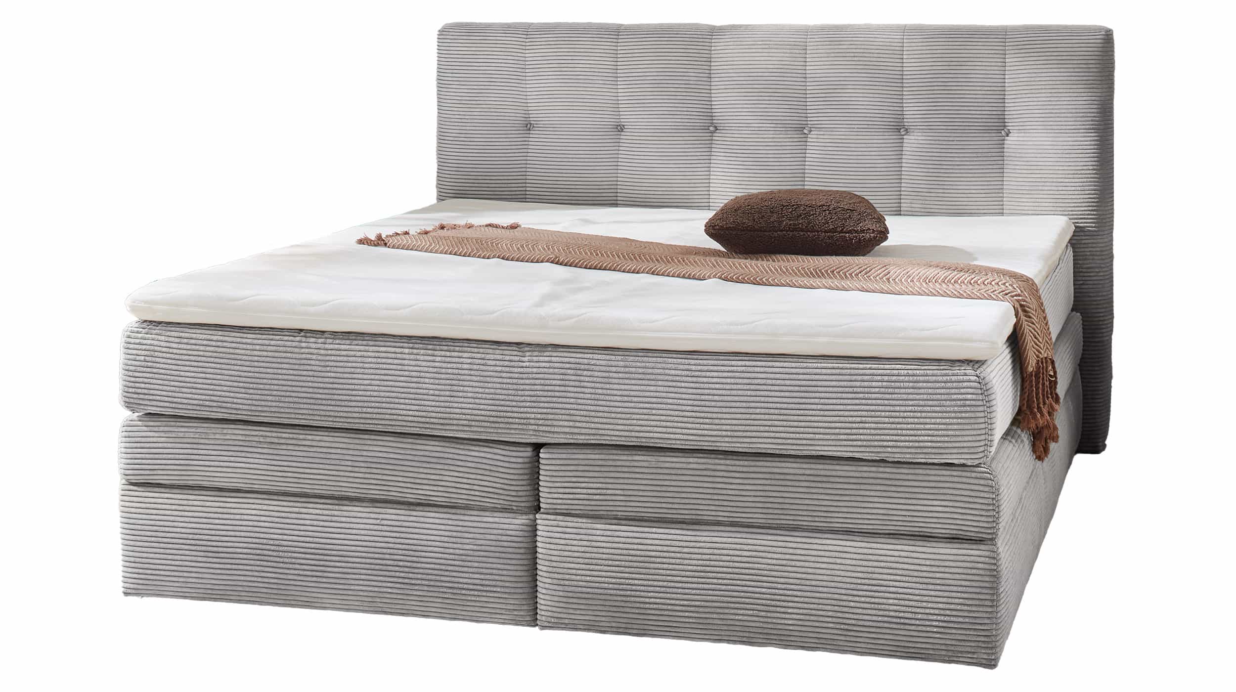 Boxspringbett Cord hellgrau 180 x 200 cm mit Bettkasten - AMY Boxspringbett Cord hellgrau 180 x 200 cm mit Bettkasten - AMY