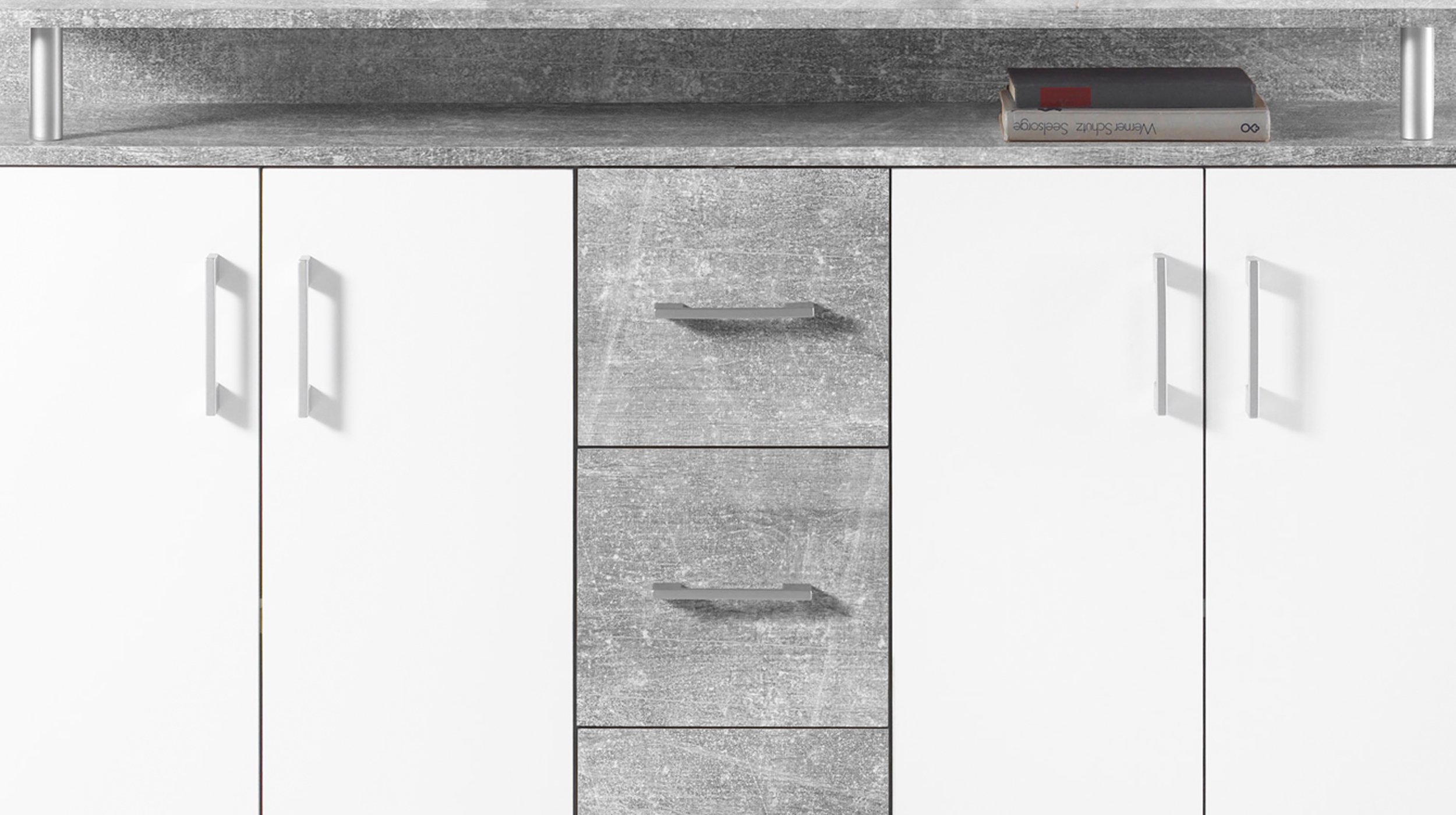 Highboard Betonoptik - weiß - 4-türig - 139 cm - DRIFT