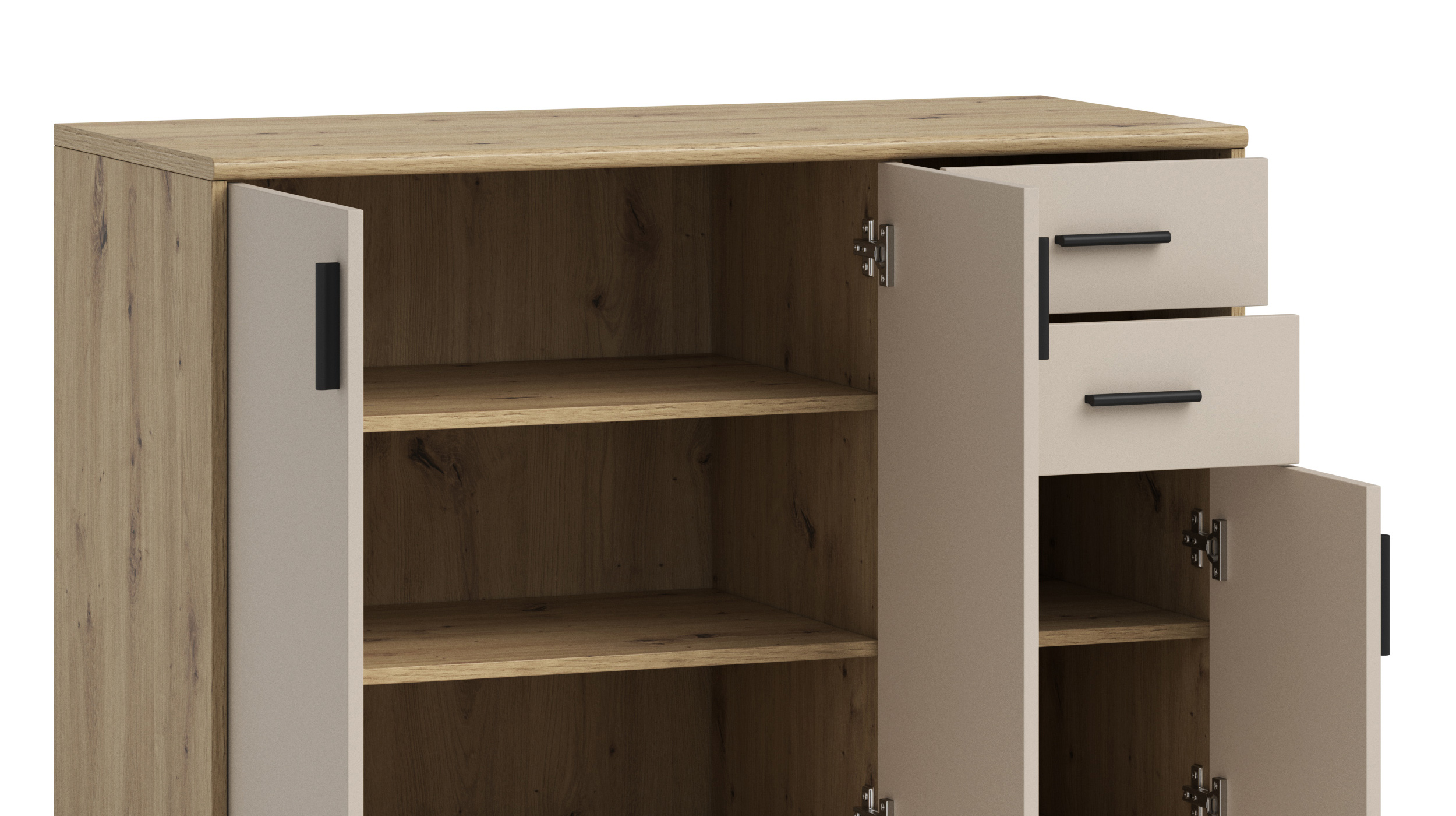 Kommode mit 2 Schubladen beige - Artisan Eiche 109 x 50 cm - NELLY