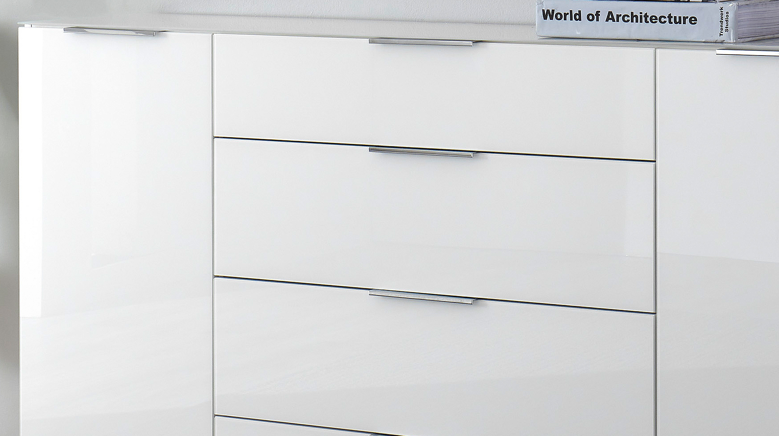 Sideboard 4 Schubladen - weiß - Glasfront - 180 cm - SANTORIN