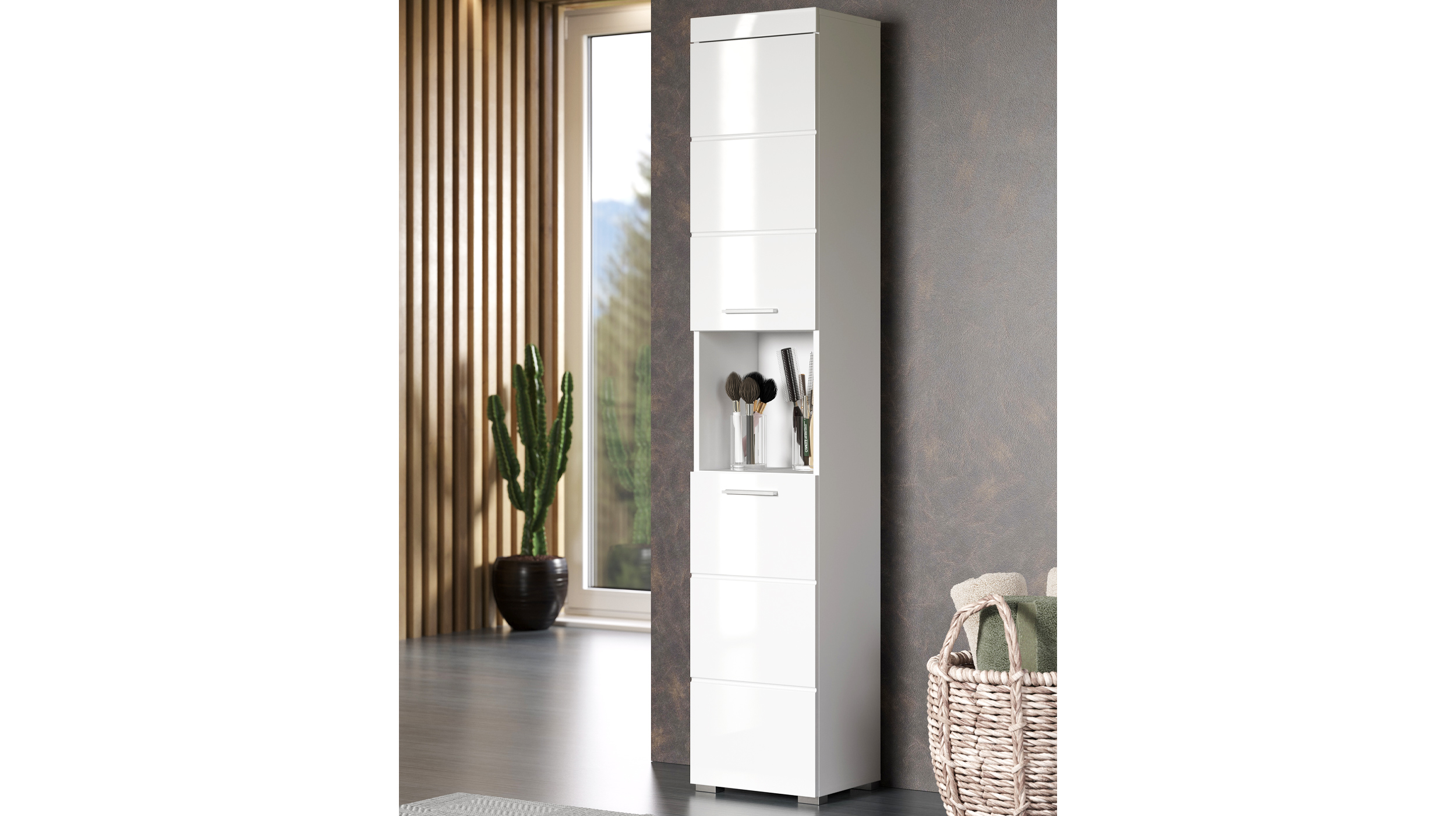 Bad Hochschrank weiß hochglanz 2 Türen Breite 37 cm - AMANDA