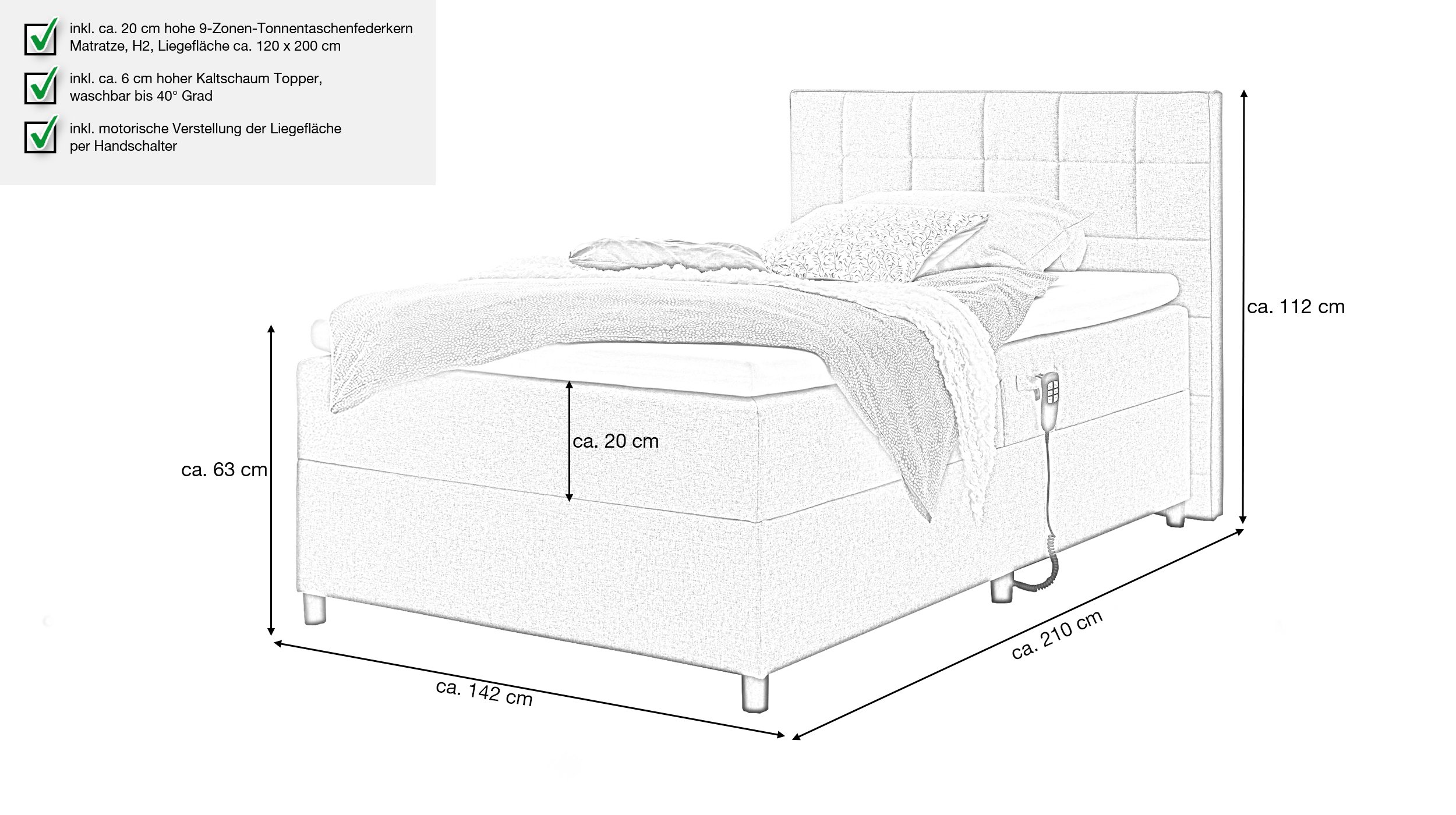 Boxbett 120 x 200 cm grau Stoffbezug elektrisch - MARIBORSKO