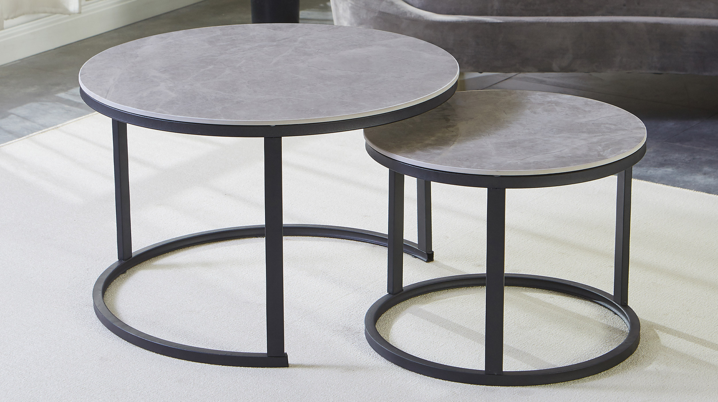 Couchtisch 2er-Set Keramik grau - 70 cm - 50 cm - AMLEKA