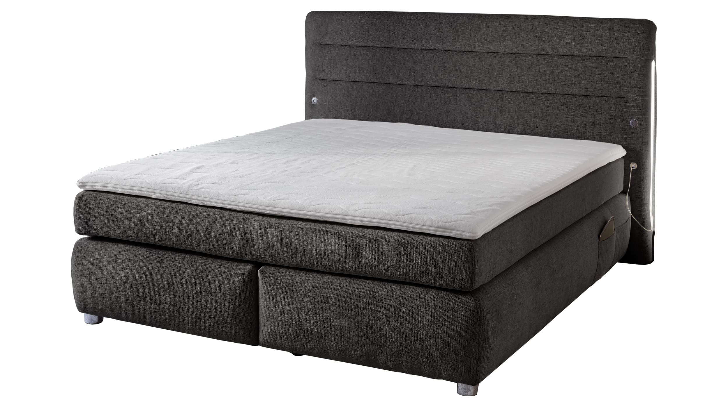 Boxspringbett 180 x 200 cm grau LED Chenille - LIVIA Boxspringbett 180 x 200 cm grau Chenille - LIVIA