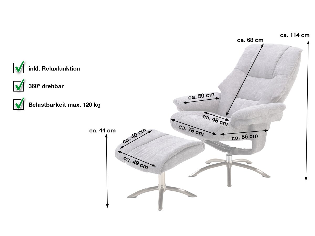 Relaxsessel mit Hocker grau Microfaserbezug - FREYA