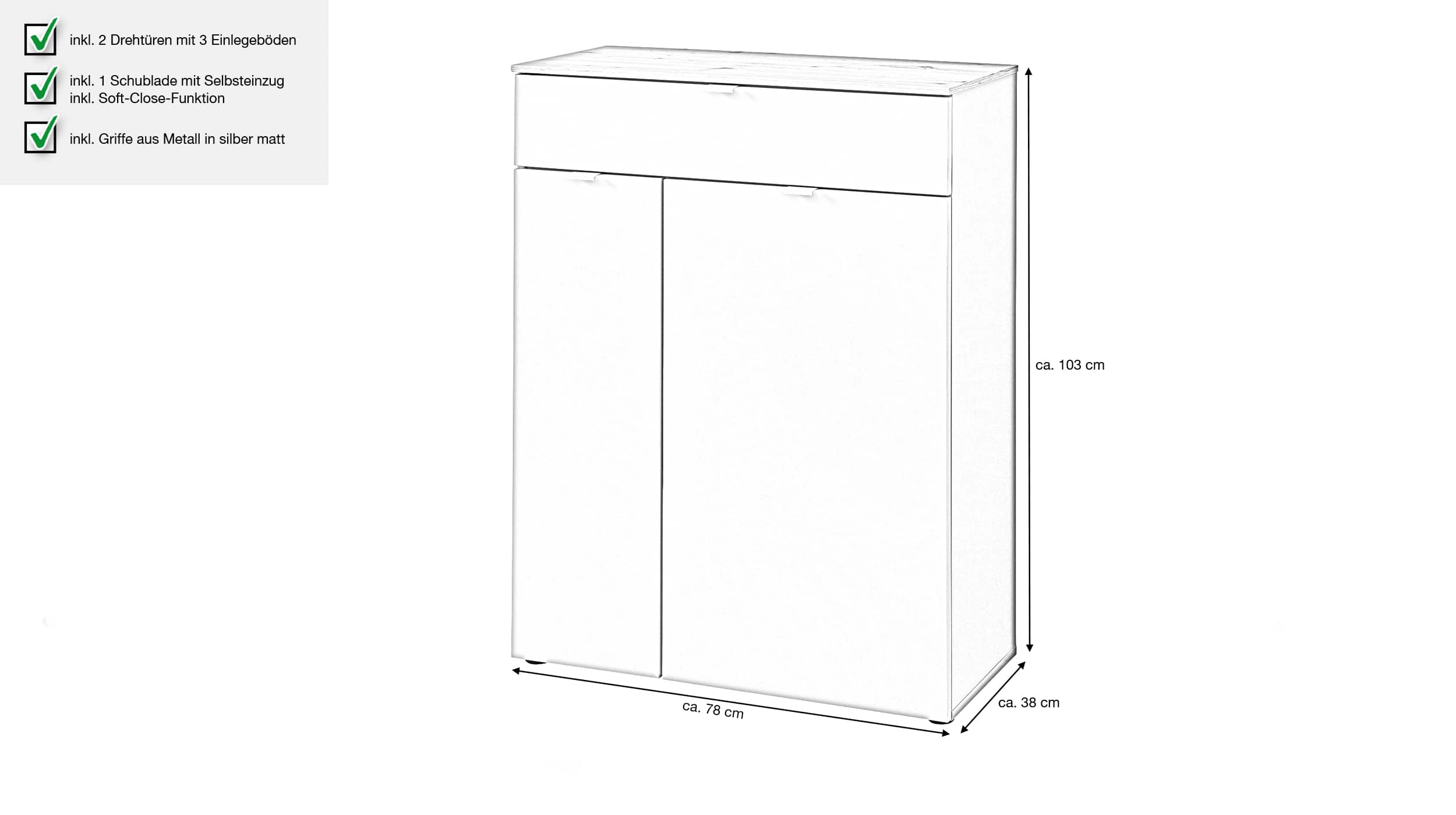 Schuhschrank grün - Artisan Eiche 78 x 103 cm - BARI