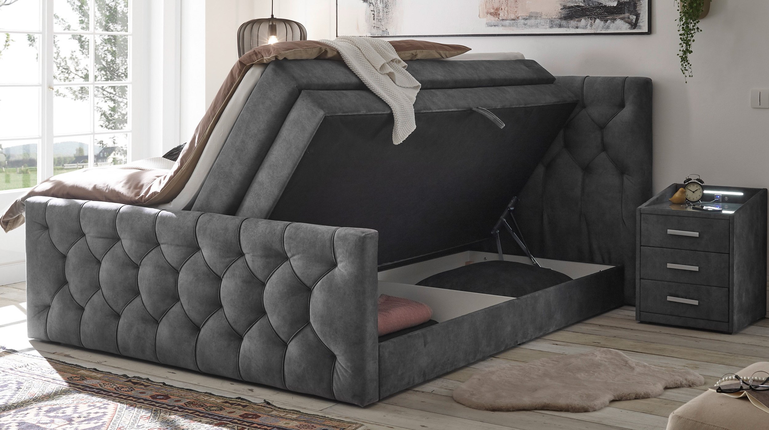 Boxspringbett 180 x 200 cm anthrazit Bettkasten - CASHFIELD