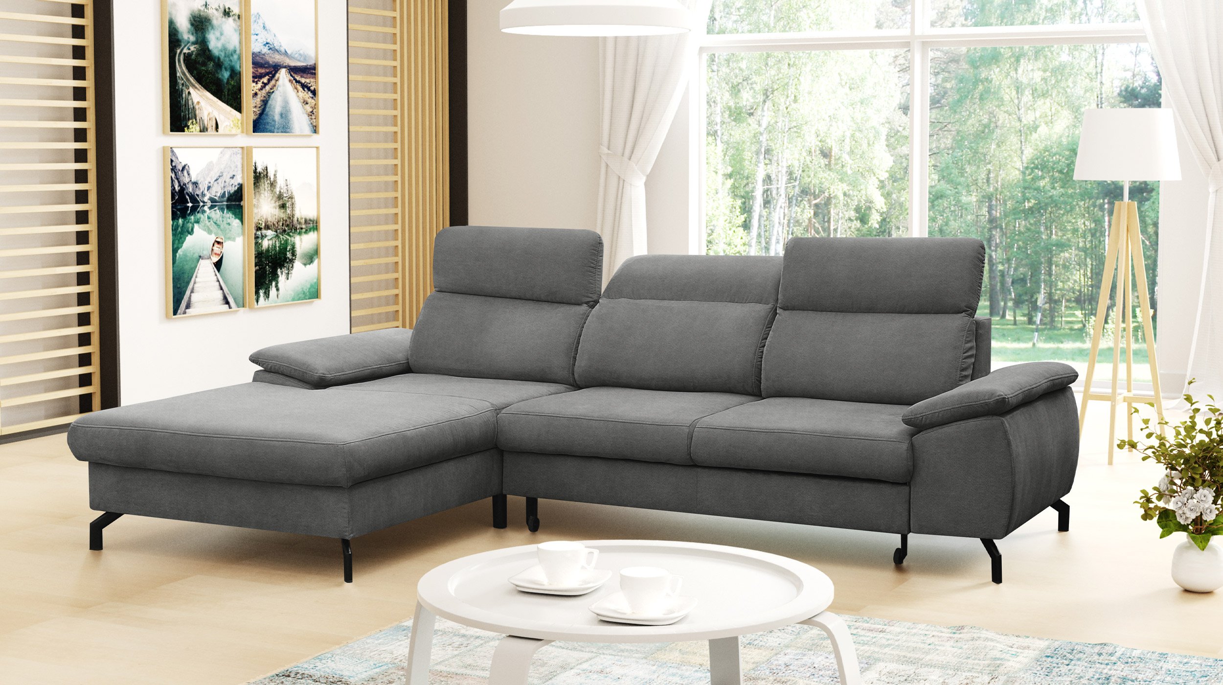 Ecksofa grau 277 x 185 cm mit Schlaffunktion - PALOMA