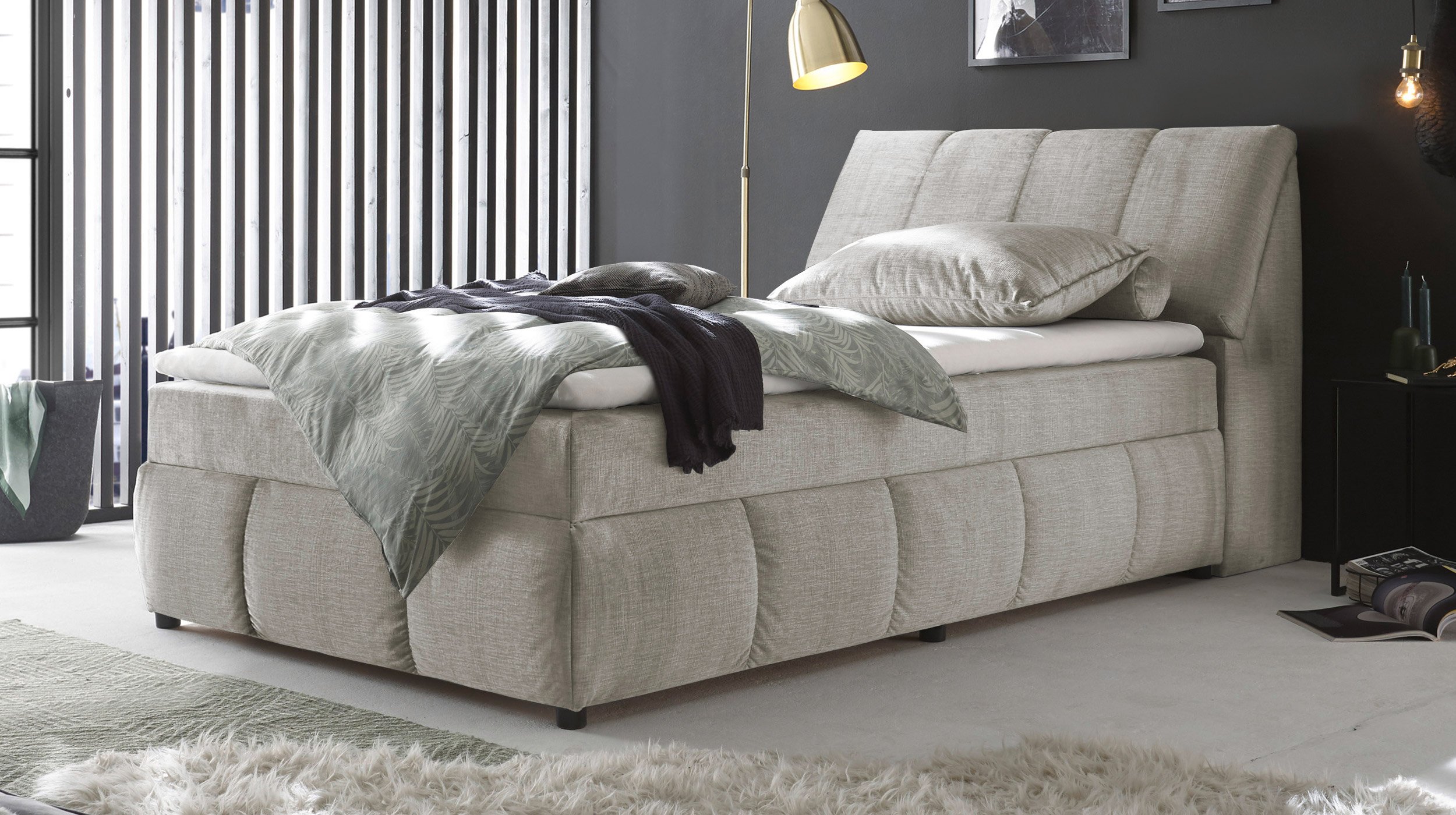 Boxbett 120 x 200 cm grau Stoffbezug Bettkasten - MADRID