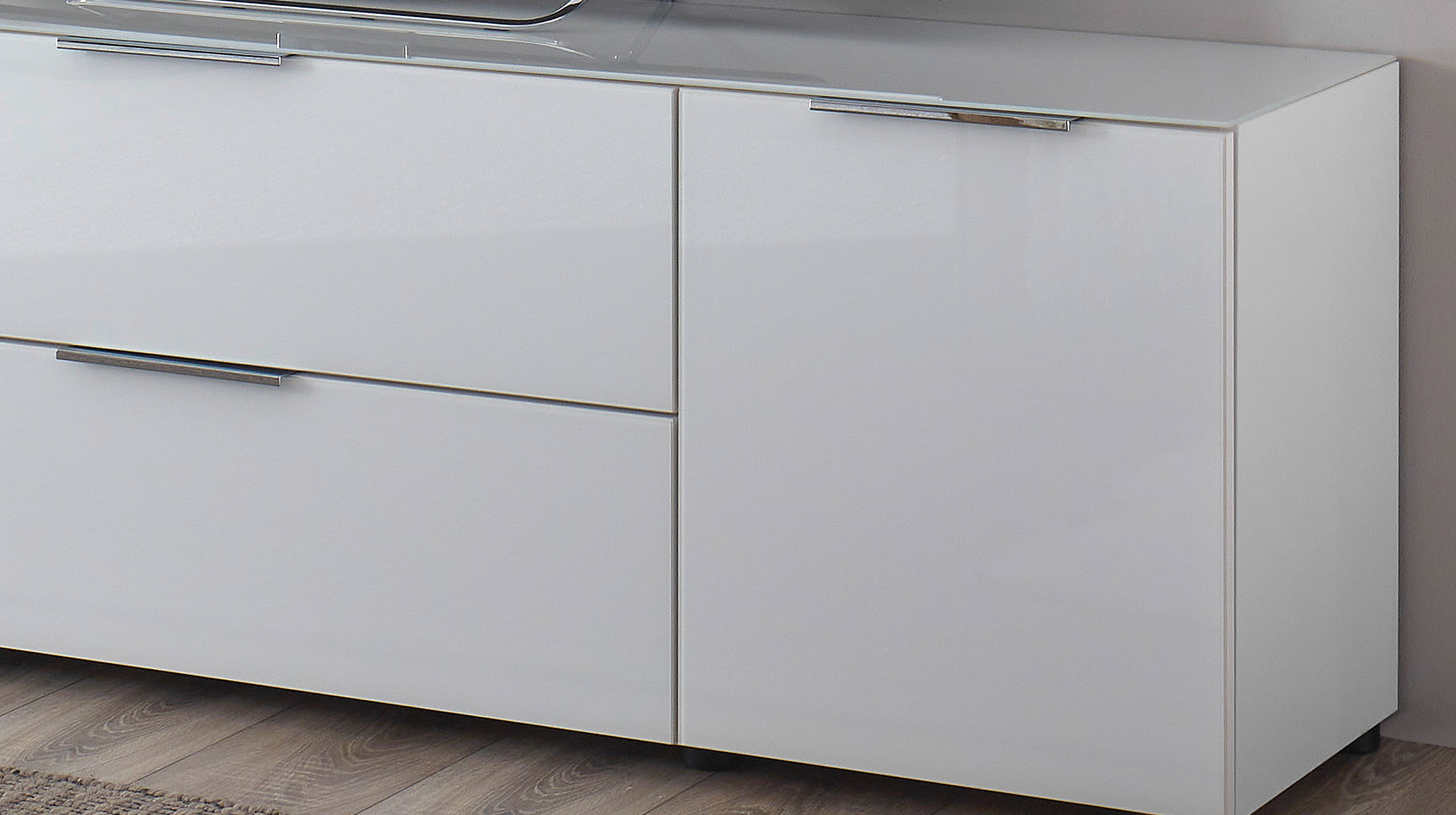 TV-Lowboard weiß - Glasfront - 180 cm - SANTORIN