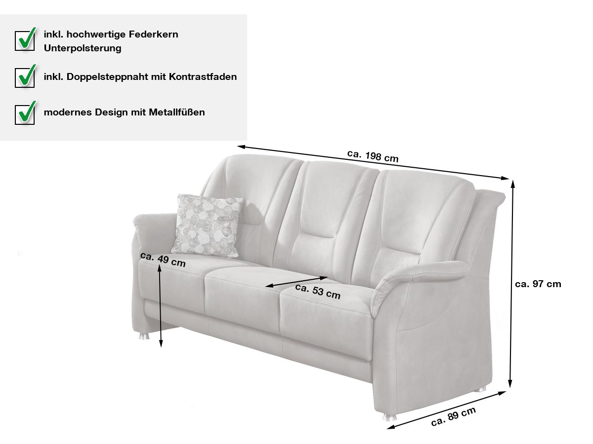 Einzelsofa 3-Sitzer grau 198 cm Federkern - LIGERO