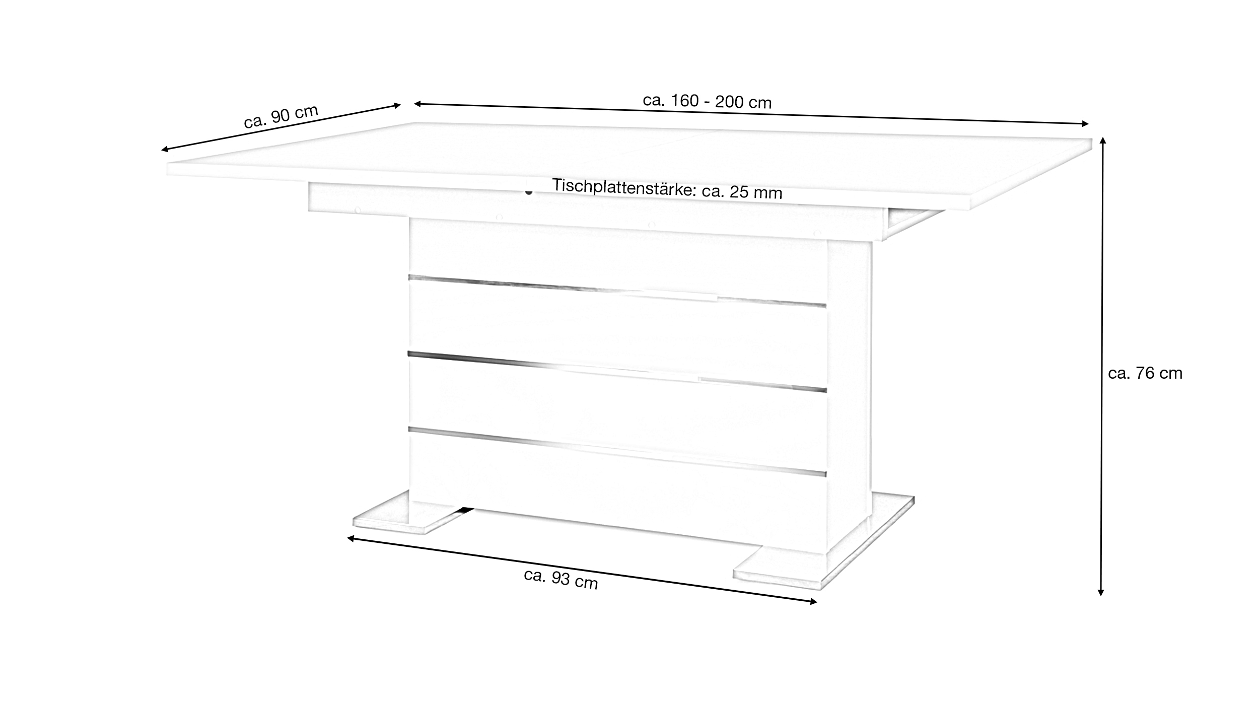 Säulentisch 160 - 200 cm weiß - ausziehbar - MANTOVA