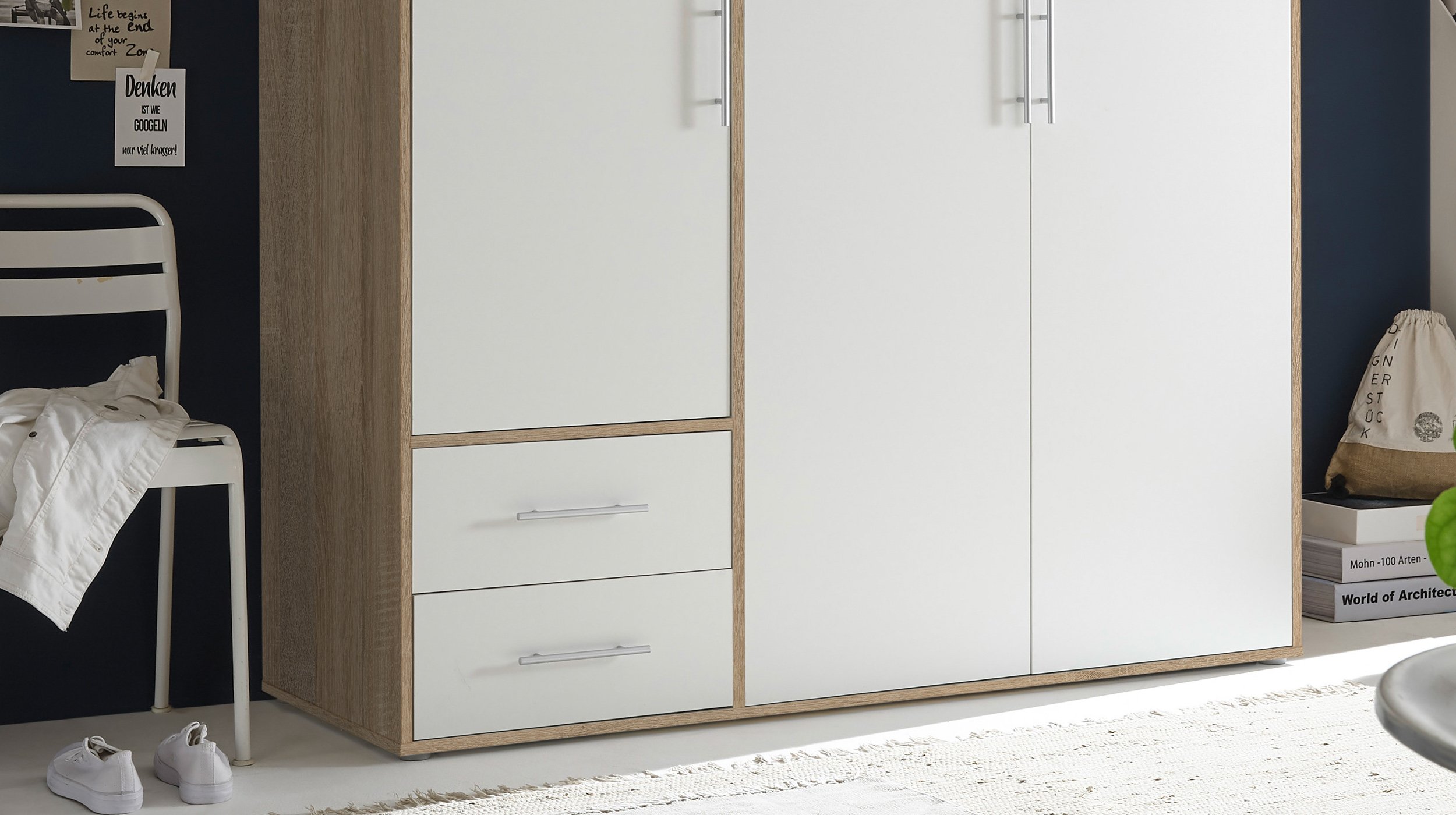 Kleiderschrank weiß - Sonoma Eiche - 155 cm - VALBORG