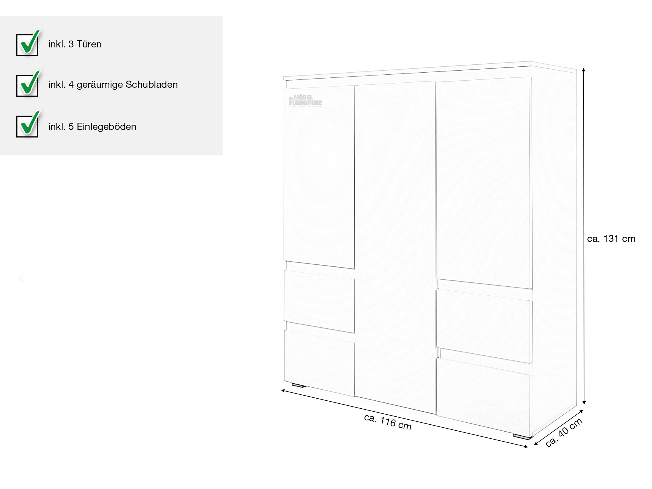 Highboard mit 4 Schubladen - weiß matt 116 cm - IMAGE
