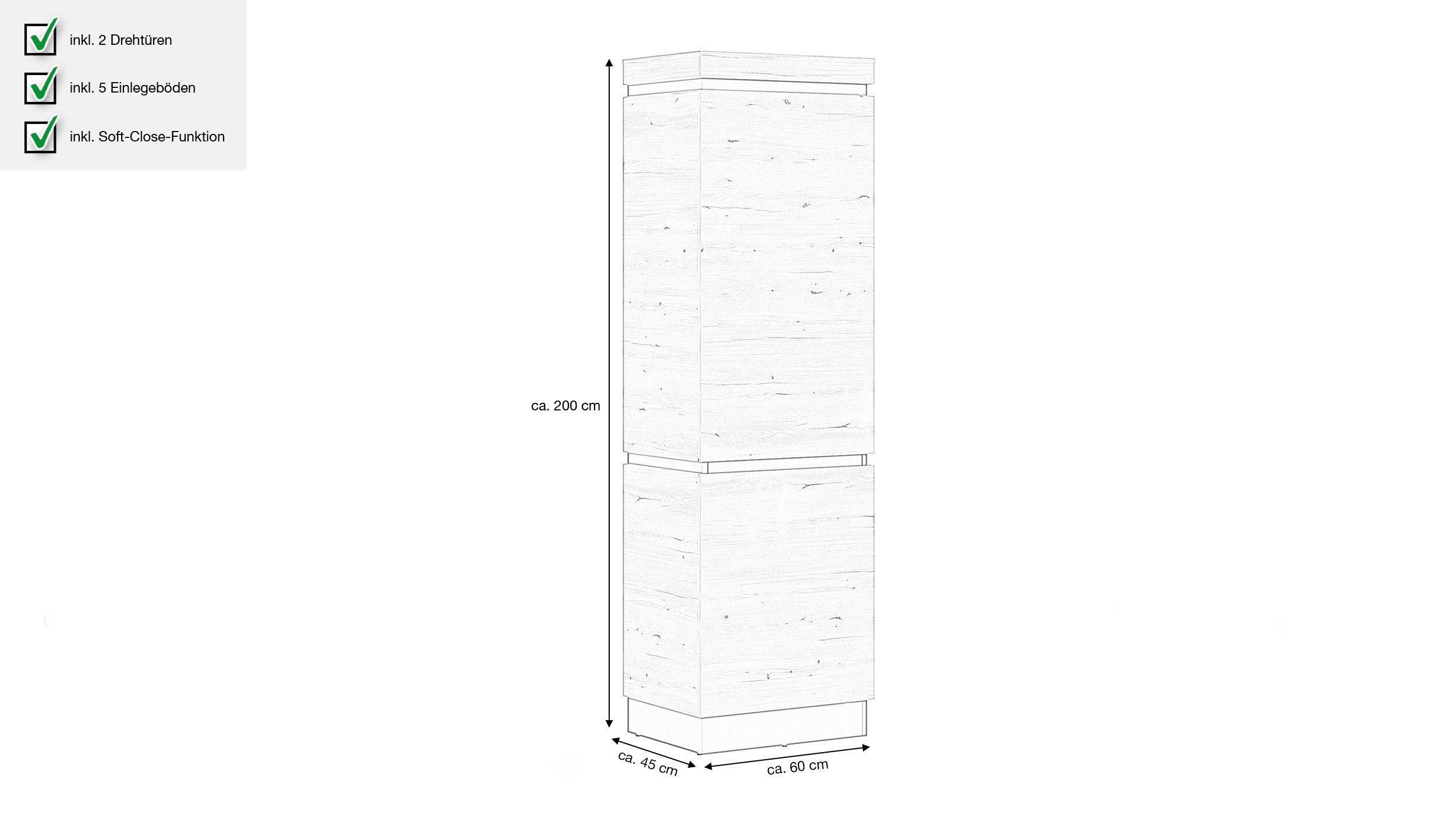 Garderobenschrank Coast Evoke Eiche 60 x 200 cm - CORTE