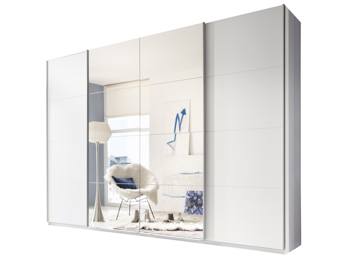 Schwebetürenschrank mit Spiegel - weiß - 315 cm - SYNCHRO Schwebetürenschrank mit Spiegel - weiß - 315 cm - SYNCHRO