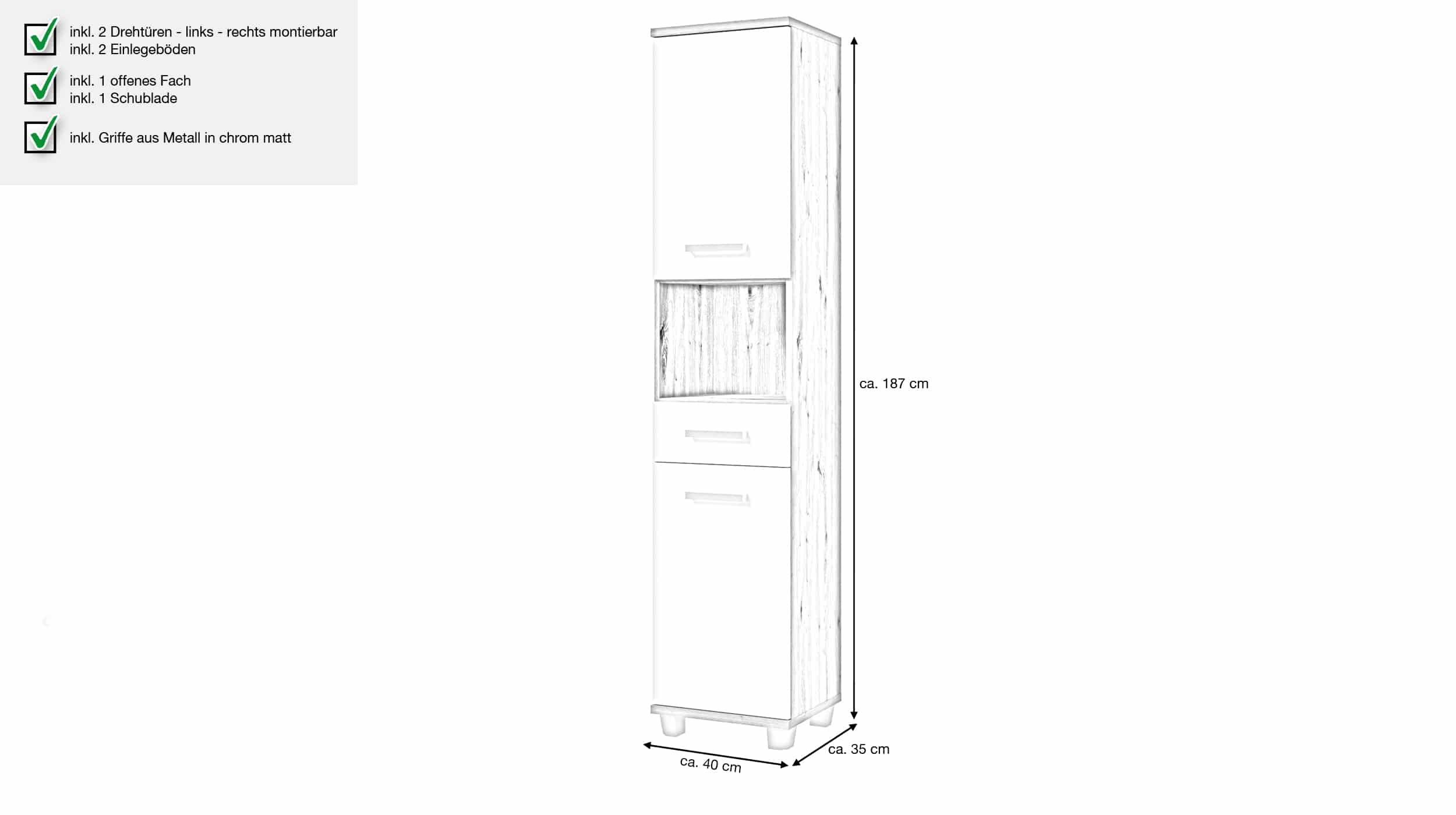 Bad Hochschrank lichtgrau - Artisan Eiche 187 cm - VERIS
