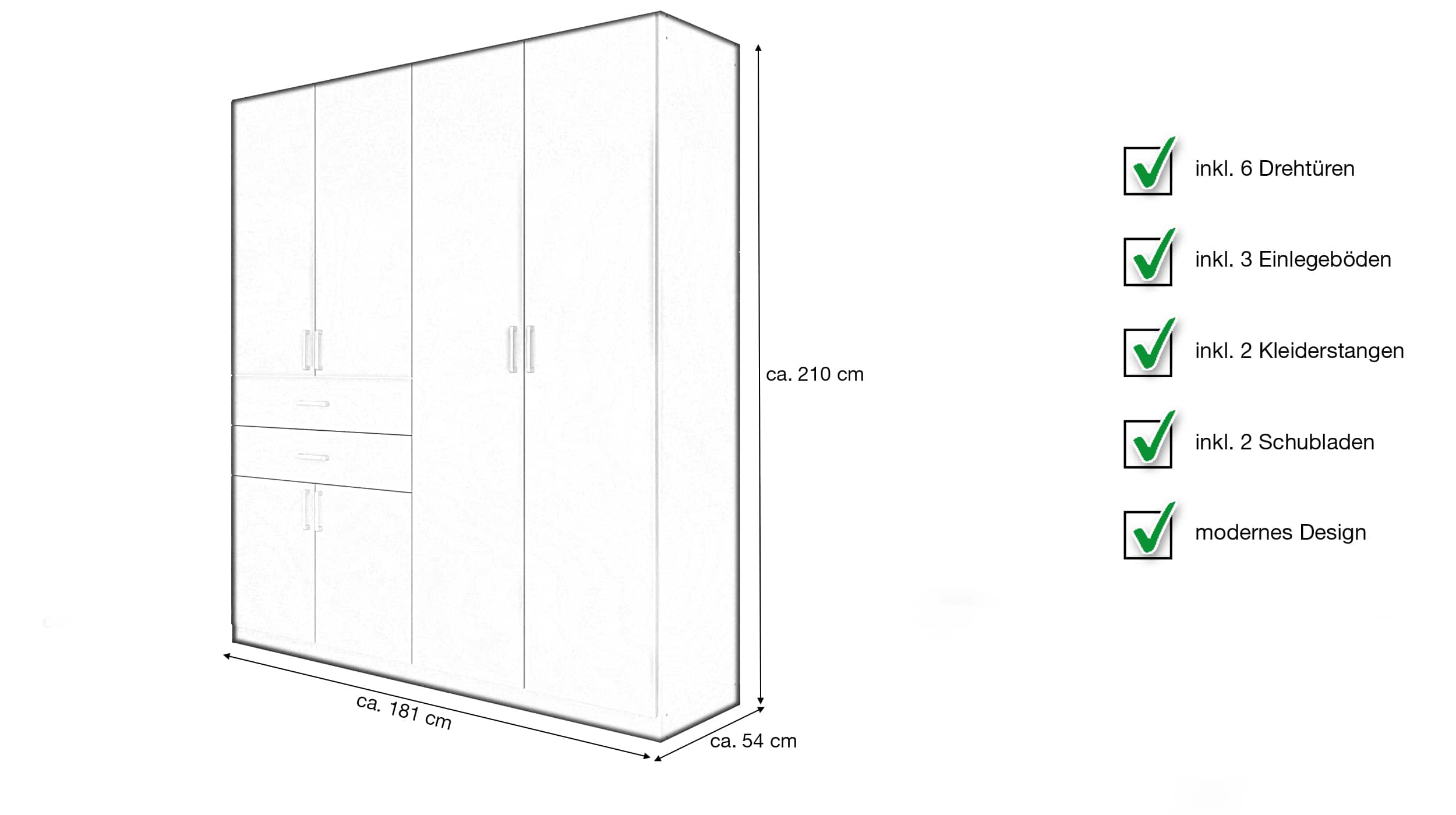 Kleiderschrank grau-metallic 181 cm 6-türig - MAIKA 