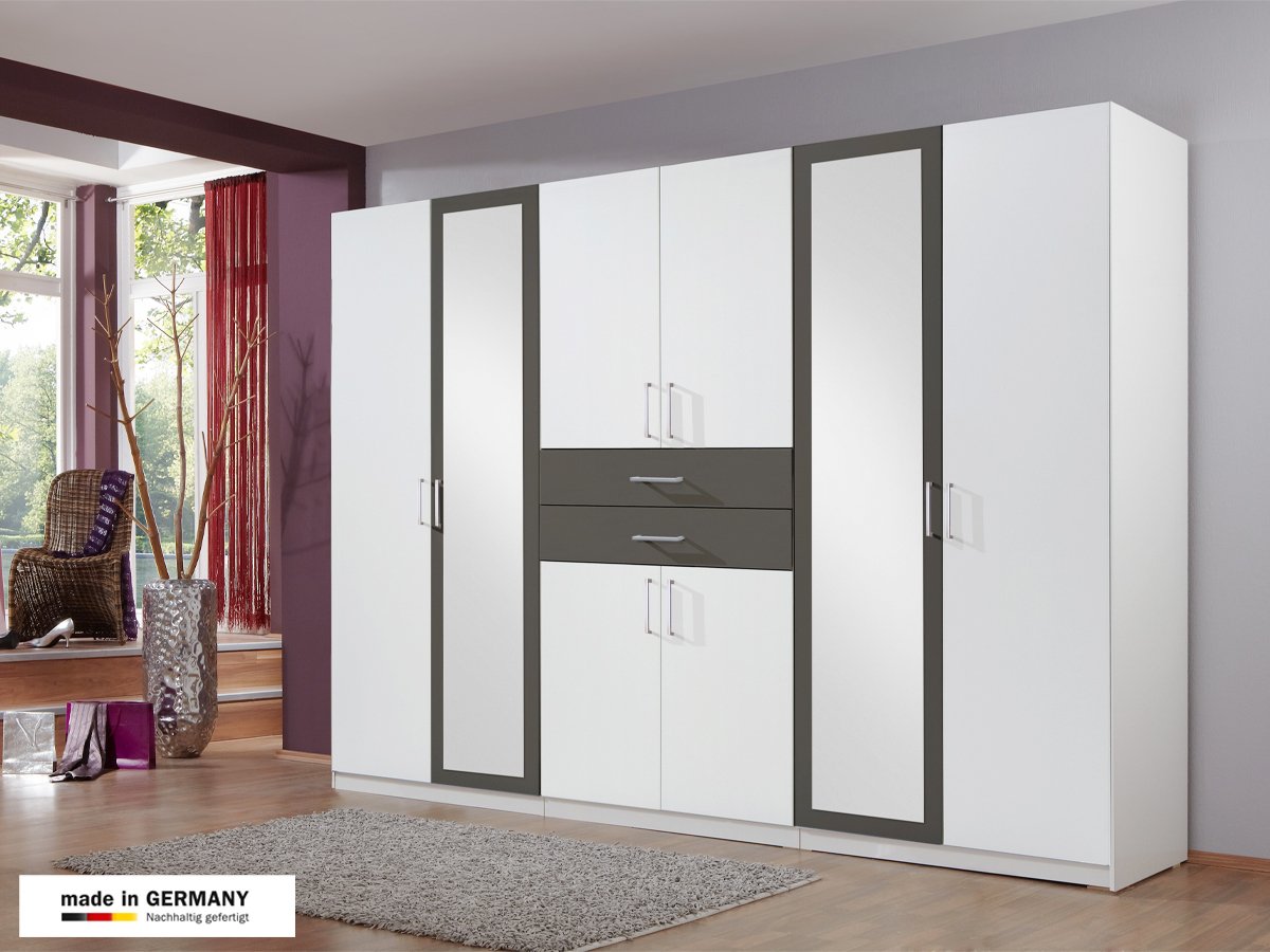 Kleiderschrank Spiegel 270 cm Alpinweiß - graphit - DIVER