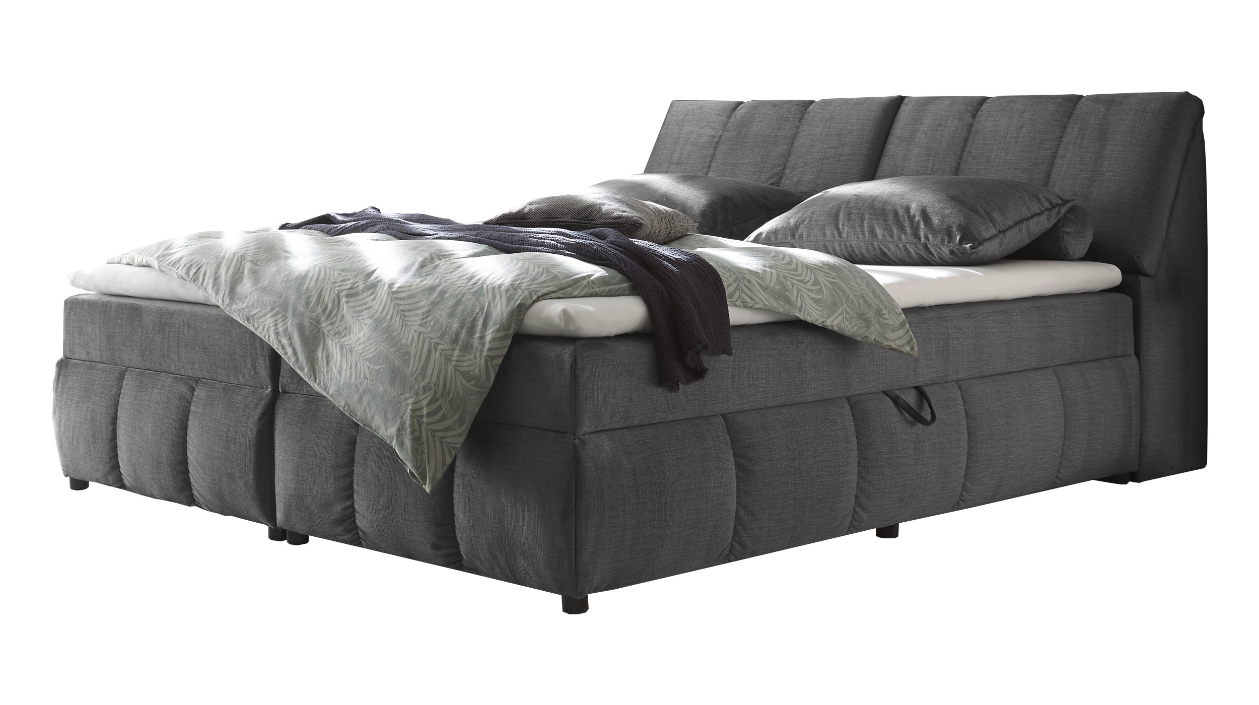 Boxbett 160 x 200 cm grau Stoffbezug Bettkasten - MADRID Boxbett 160 x 200 cm grau Stoffbezug Bettkasten - MADRID