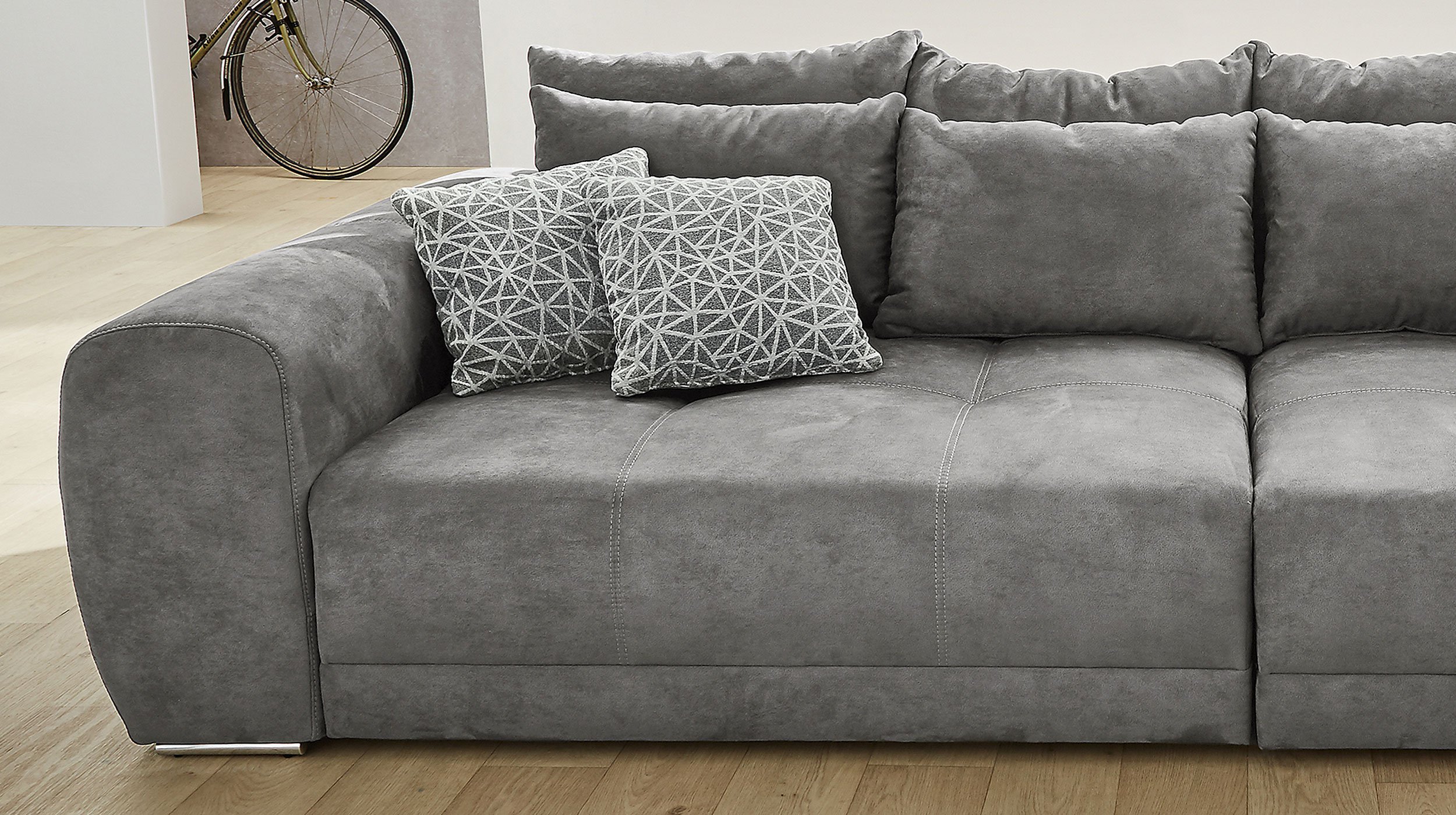 Big Sofa mit Federkern hellgrau 306 cm - MOLDAU
