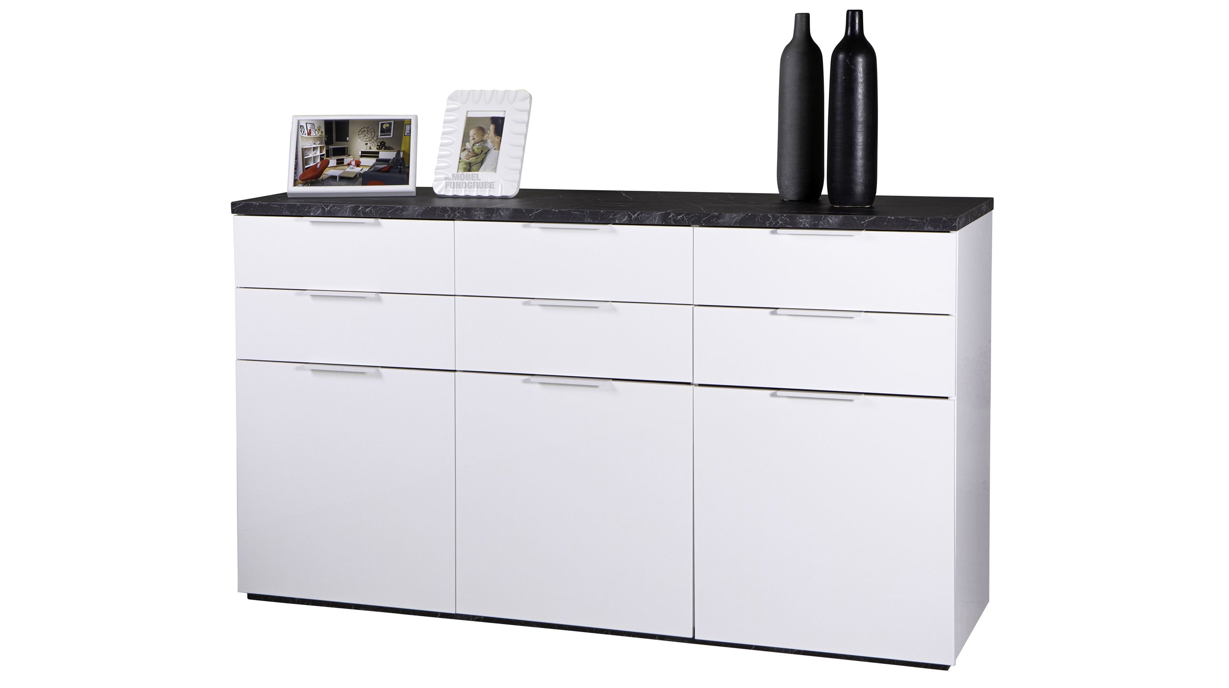 Sideboard weiß hochglanz - Marmoroptik 180 cm 3-türig - MUNDI Sideboard weiß hochglanz - Marmoroptik 180 cm 3-türig - MUNDI