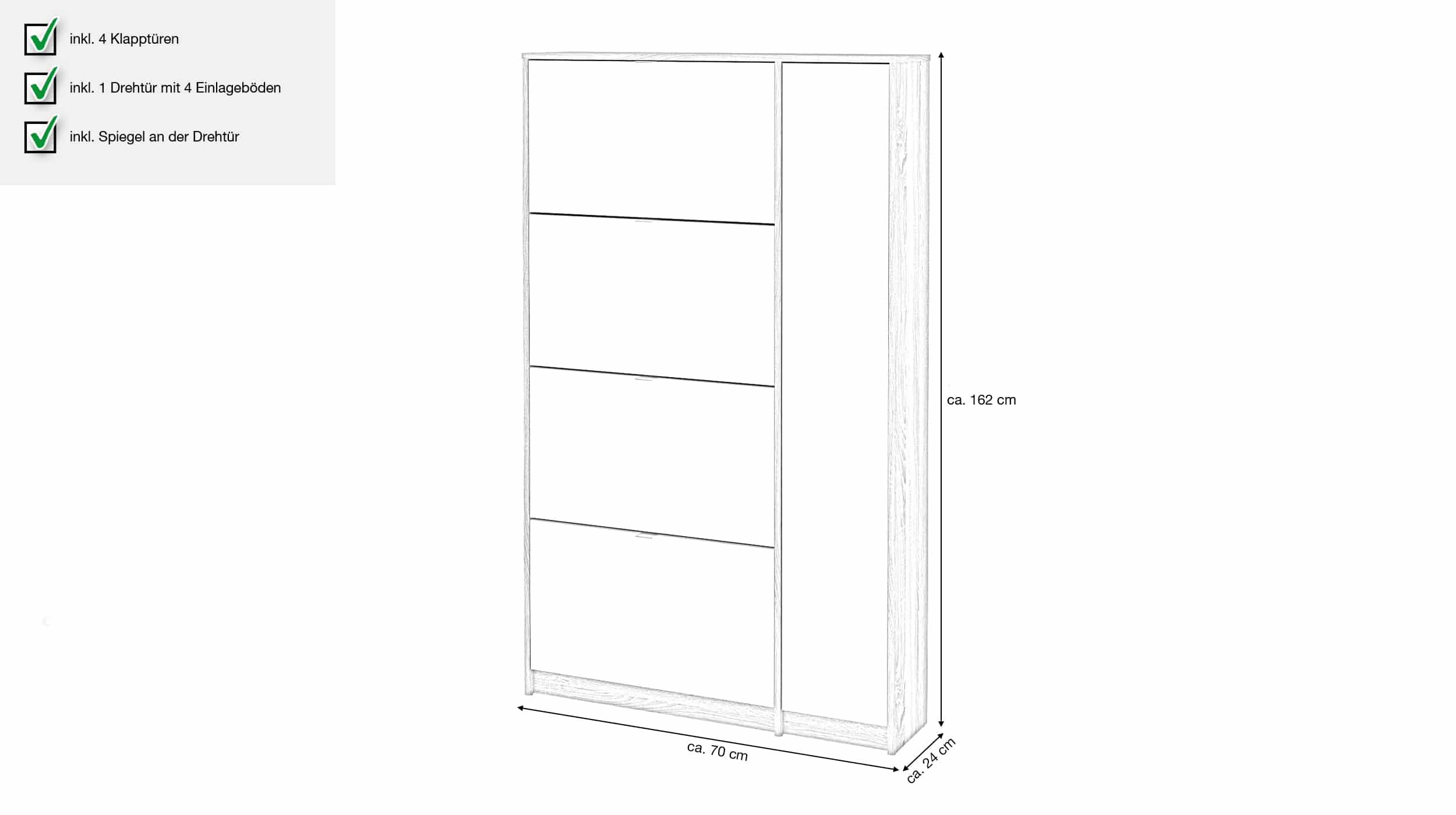 Schuhschrank weiß hochglanz - Eiche 99 x 162 cm - SHOES