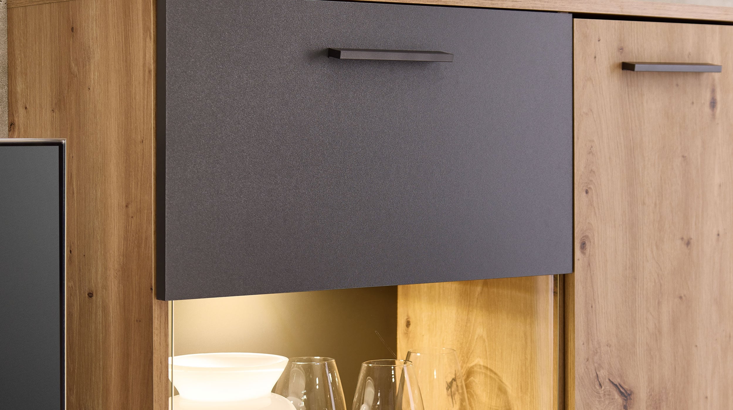 Wohnwand anthrazit 250 cm LED-Beleuchtung - HEATHROW