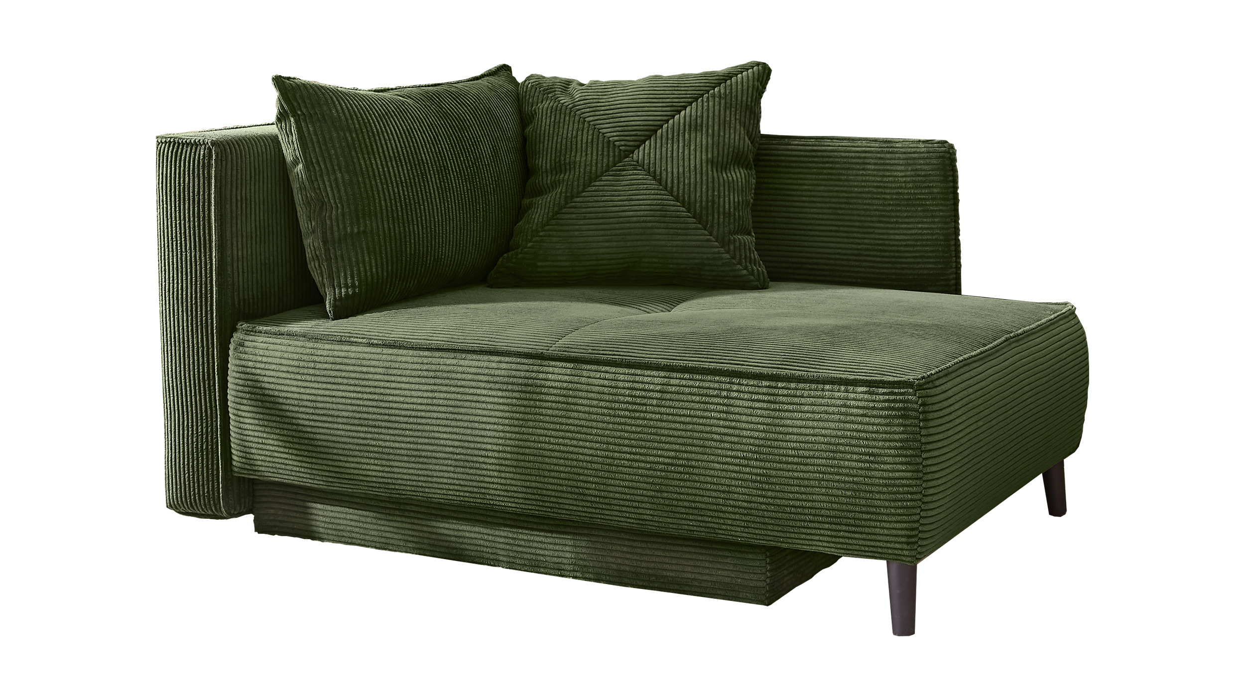 Einzelsofa Cord grün 155 cm Recamiere mit Schlaffunktion - REX Einzelsofa Cord grün 155 cm Recamiere mit Schlaffunktion - REX