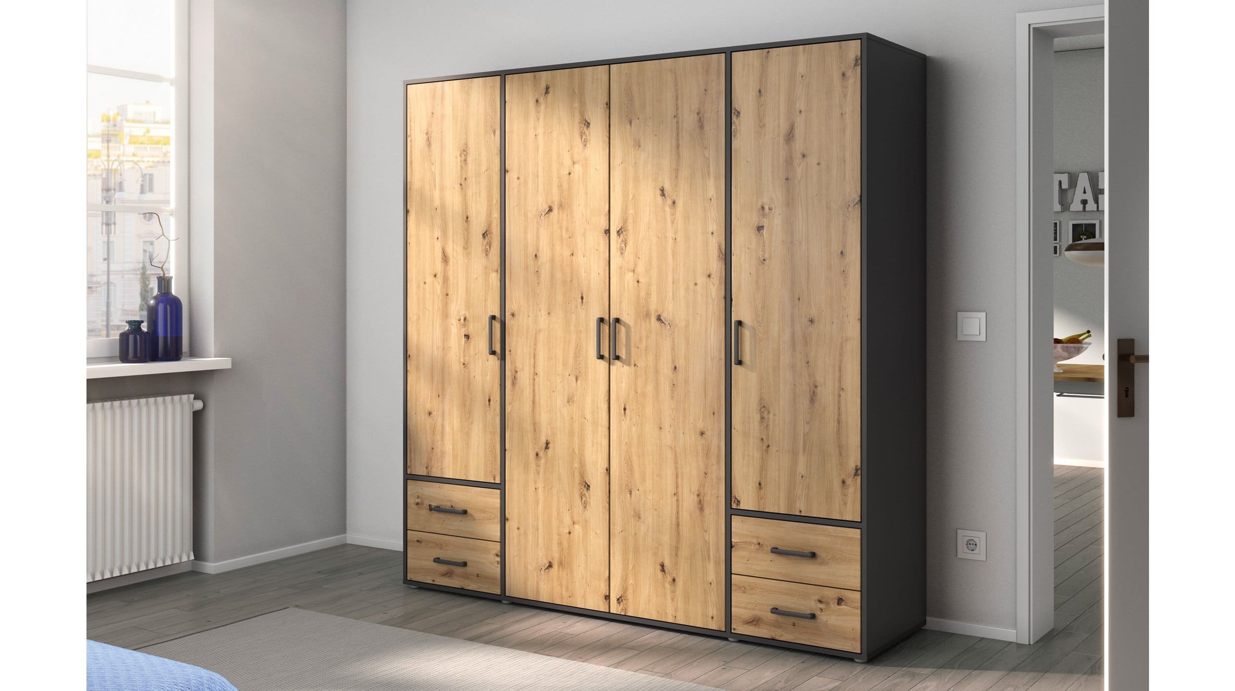 Kleiderschrank 187 cm Artisan Eiche - grau - VOYAGER
