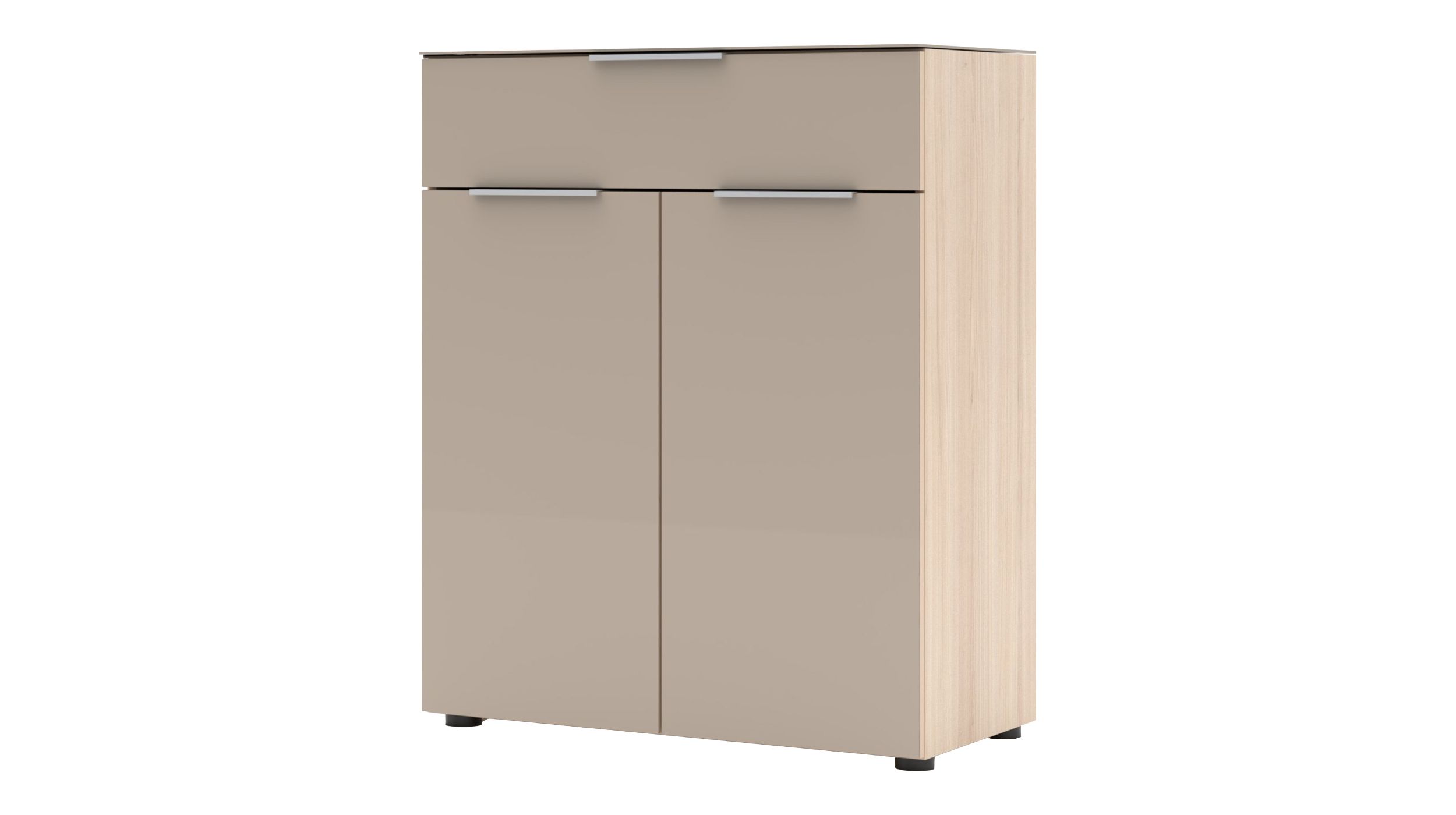 Kommode mit Schublade beige Glasfront Riva Eiche 80 cm - SANTORIN Kommode mit Schublade beige Glasfront Eiche 80 cm - SANTORIN