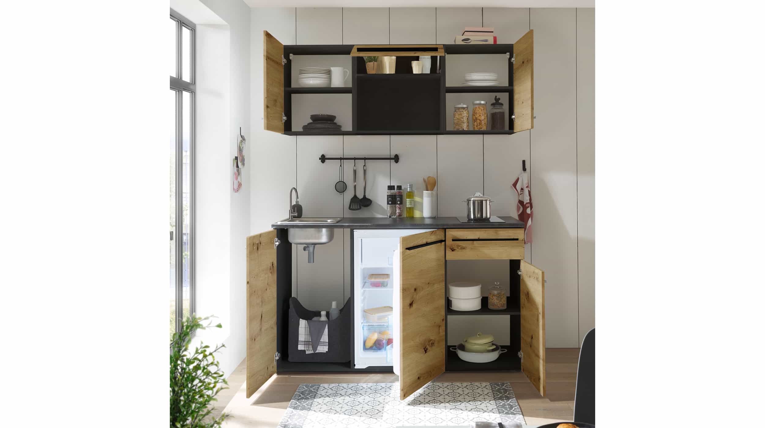 Pantry Küche - Miniküche - 160 cm - Eiche - Metallic braun - JAZZ