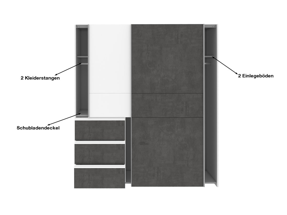 Schwebetürenschrank weiß - grau 170 cm 2-türig - WINN