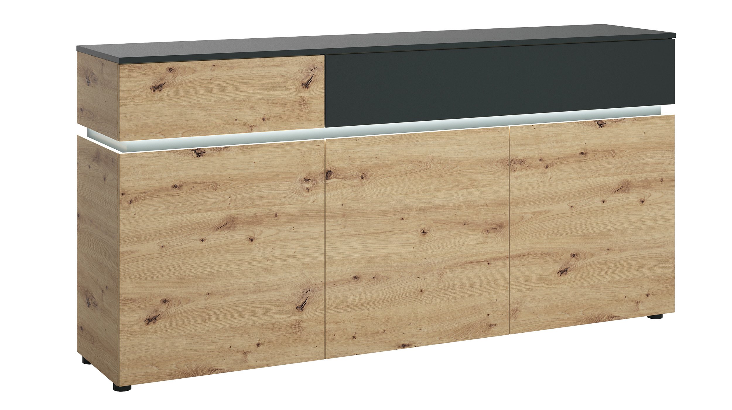Sideboard Artisan Eiche - grau 180 cm mit Beleuchtung - LUCI Sideboard Artisan Eiche - grau 180 cm mit Beleuchtung - LUCI