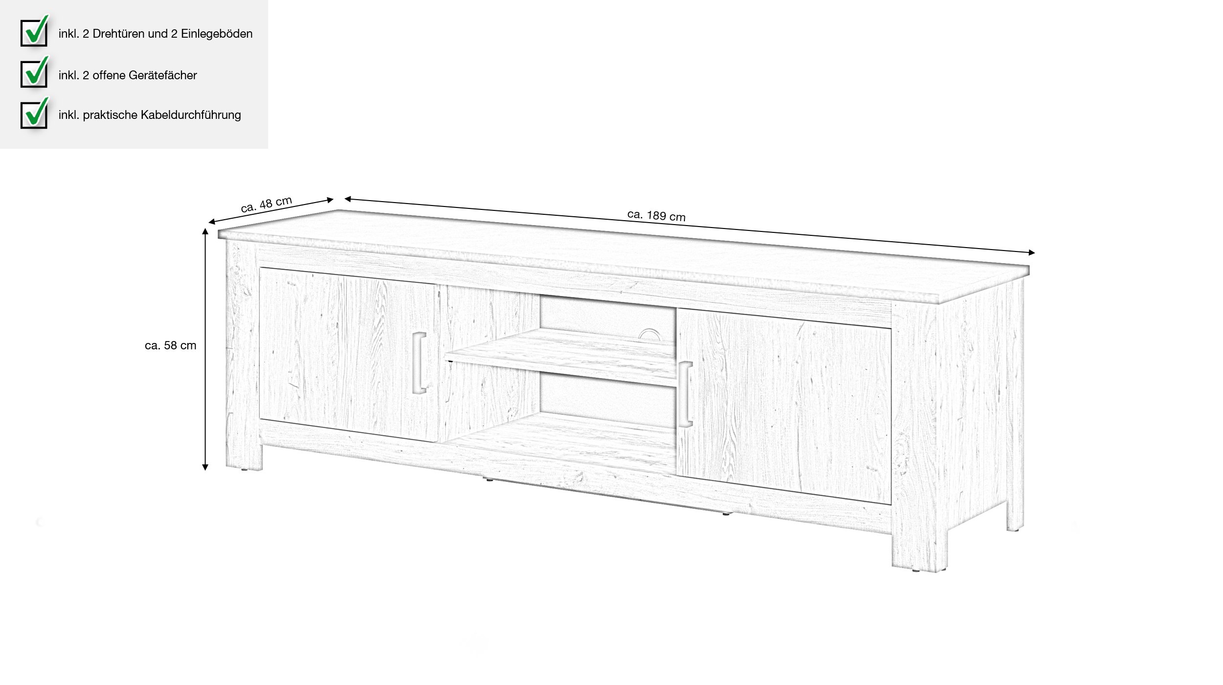 TV - Lowboard Kastanie Breslau 189 cm TV - Board - RAPALLO