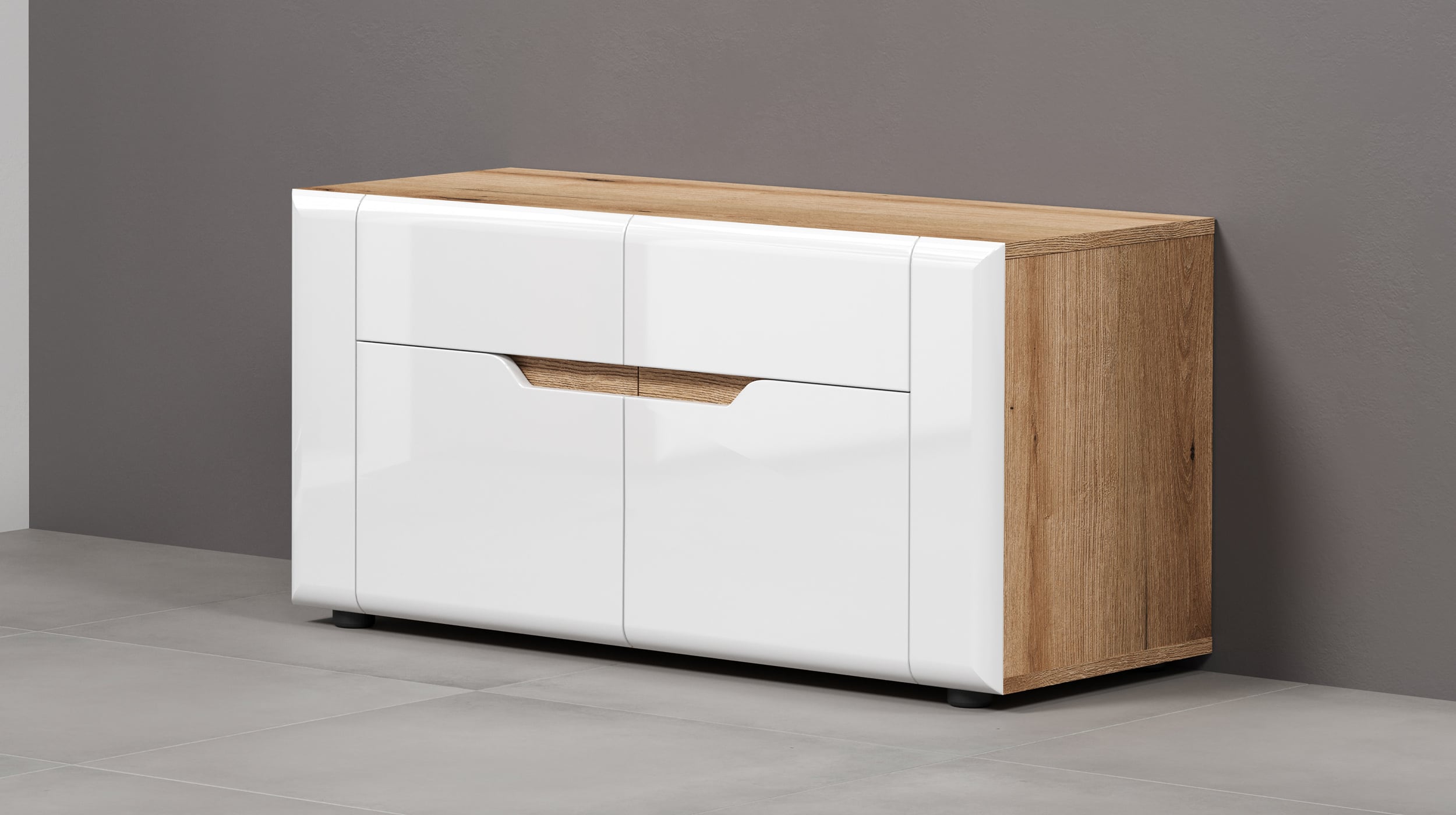 Garderobenbank weiß hochglanz - Eiche 91 cm - JARON