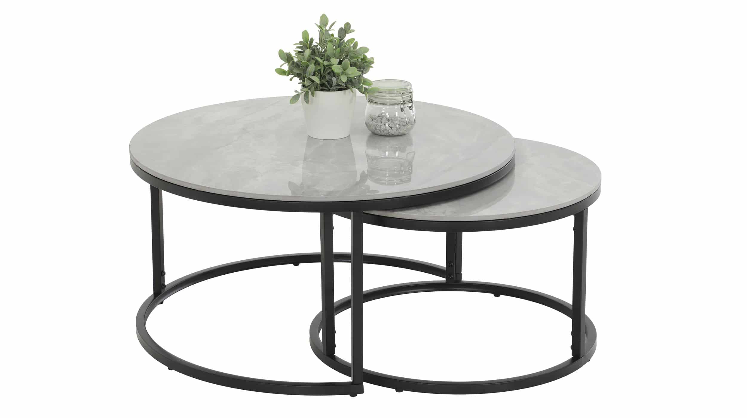 Couchtisch 2er-Set Marmoroptik grau hochglanz - 80 cm - 60 cm - LUAN Couchtisch 2er-Set Marmoroptik grau hochglanz - 80 cm - 60 cm - LUAN
