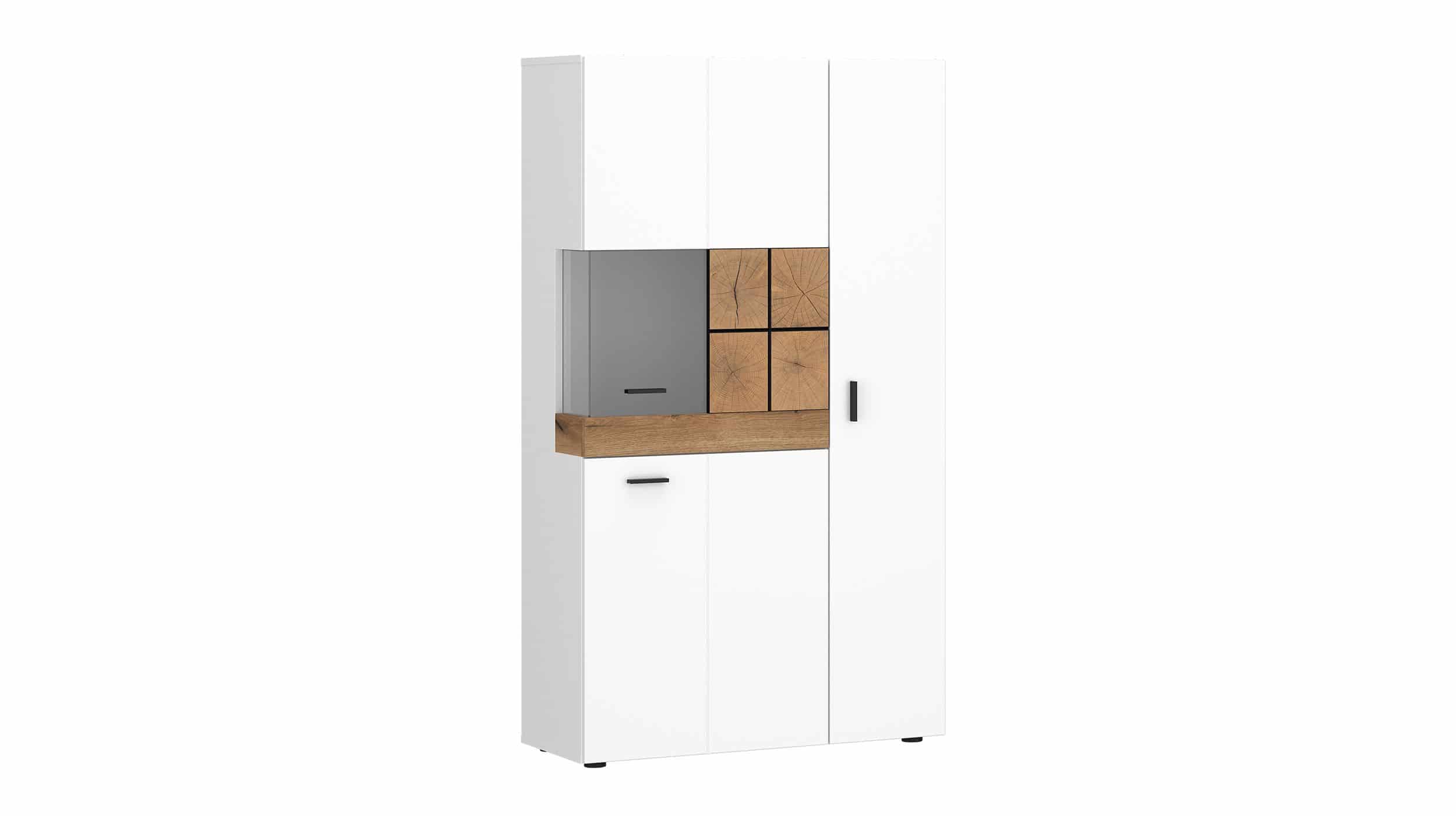 Highboard mit Glastür weiß Hochglanz - Eiche 82 cm - ORETA Highboard mit Glastür weiß Hochglanz - Eiche 82 cm - ORETA