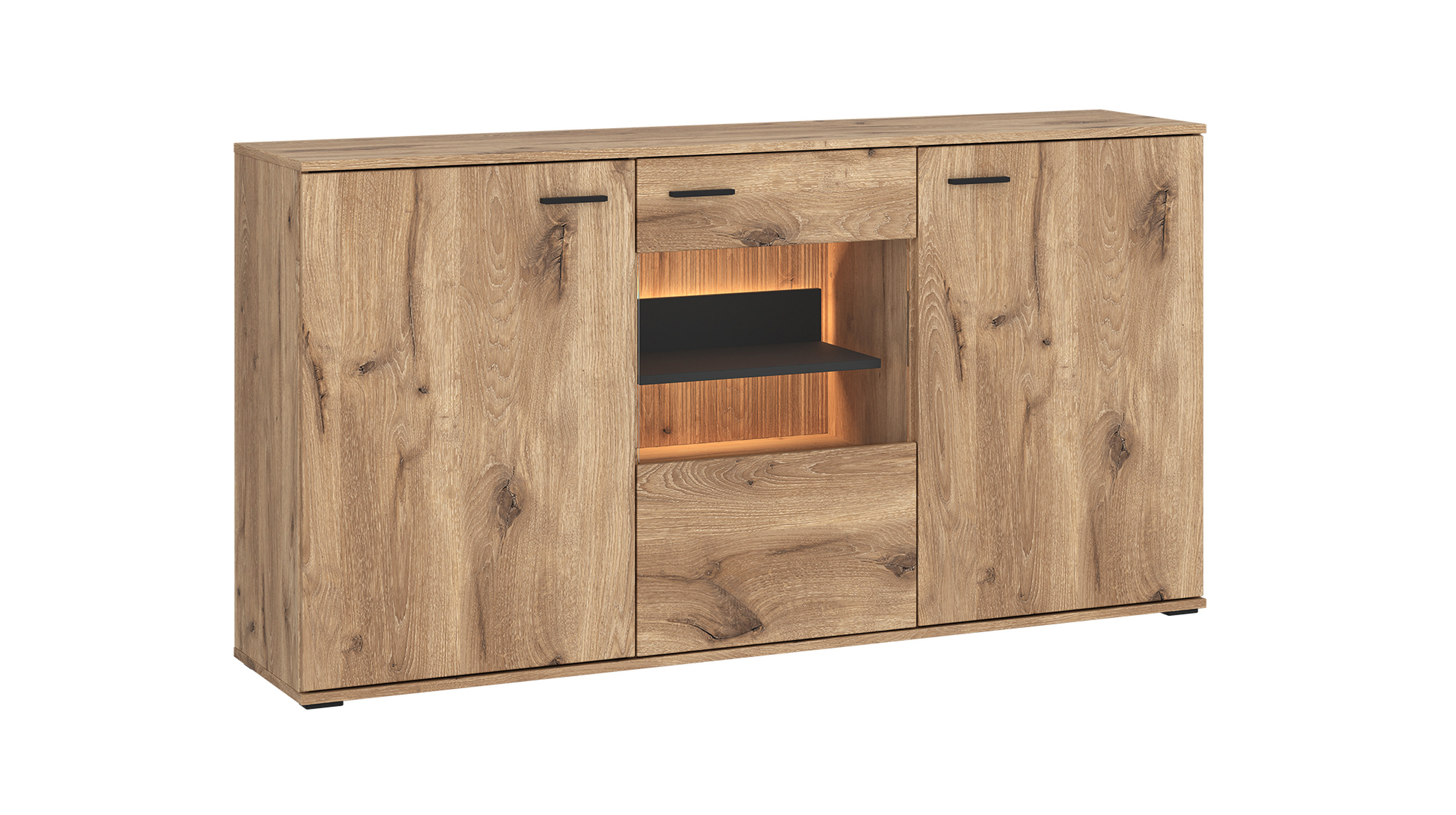 Sideboard mit Glastür Viking Eiche - Beleuchtung 160 cm - PARDOO Sideboard mit Glastür Viking Eiche - Beleuchtung 160 cm - PARDOO