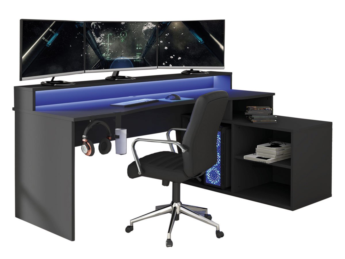 Gaming Tisch Computerschreibtisch 200 cm schwarz - TEZAUR Gaming Tisch Computerschreibtisch 200 cm schwarz - TEZAUR