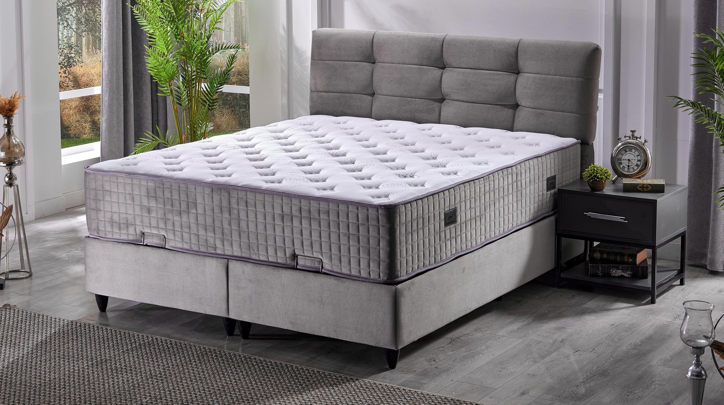 Boxbett 180 x 200 cm Stoffbezug grau - NAOMI 