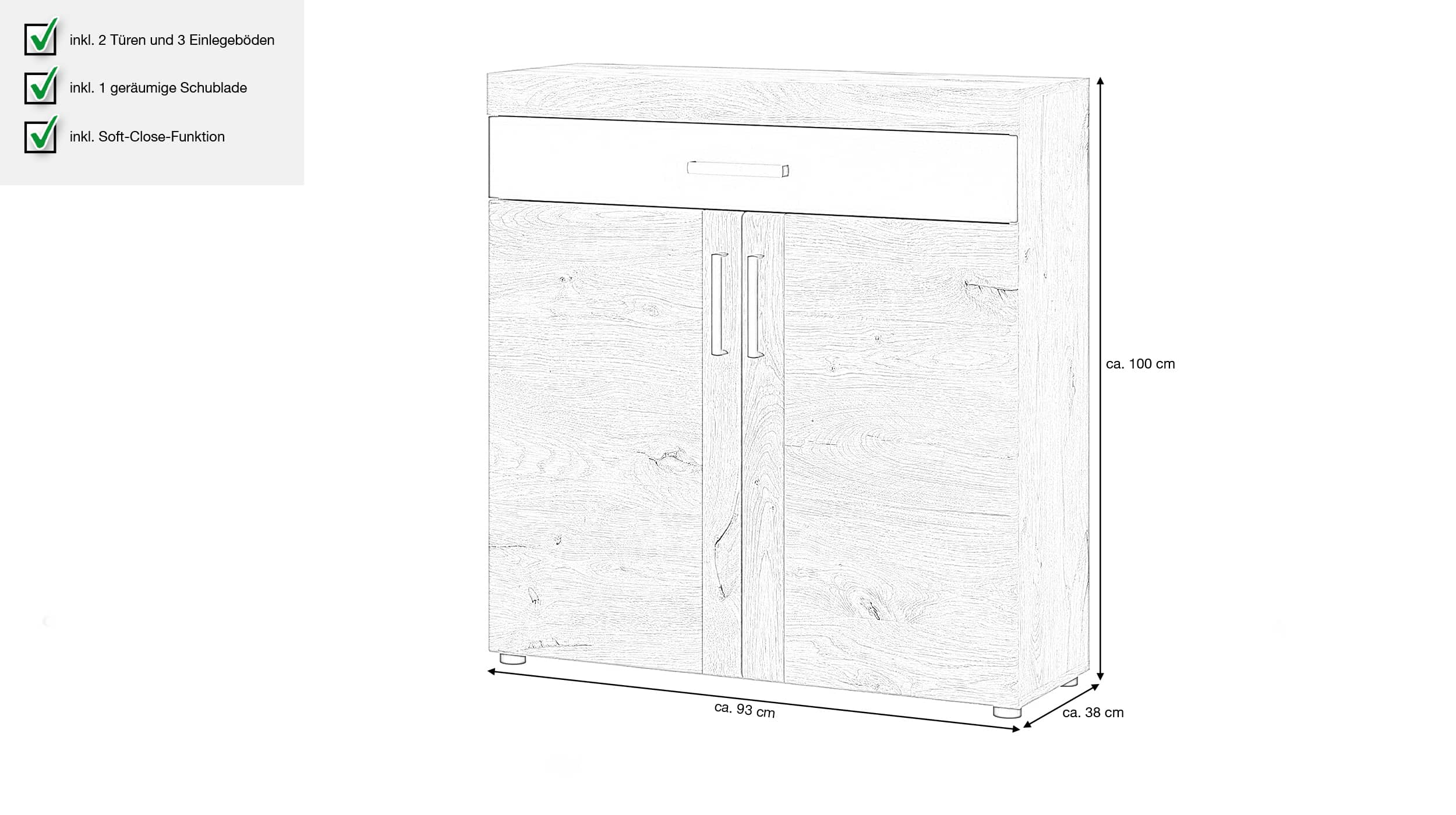 Schuhschrank Viking Eiche - grau 93 x 100 cm - GRANO