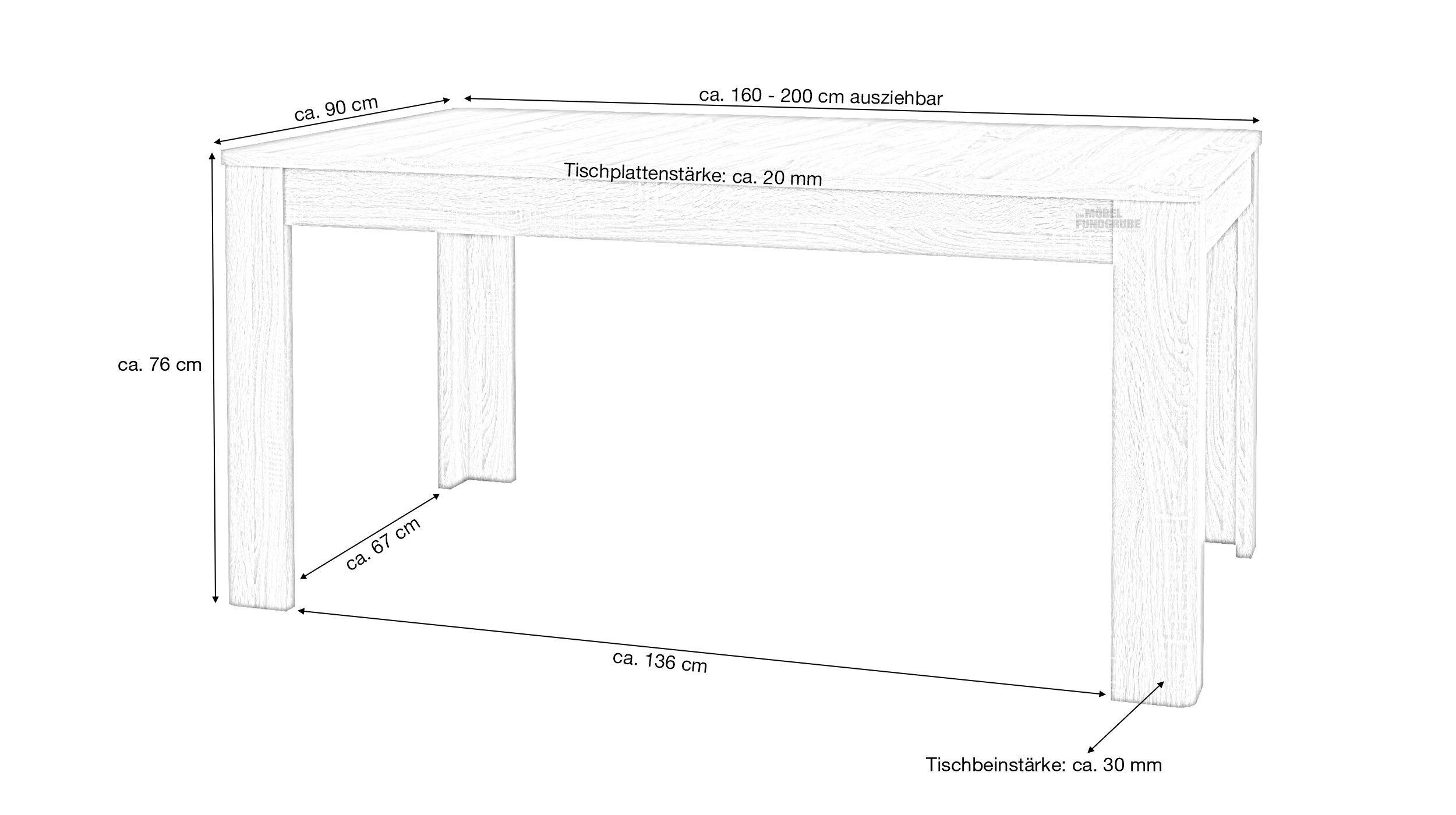 Esstisch 160 - 200 cm ausziehbar San Remo Eiche - ASTON