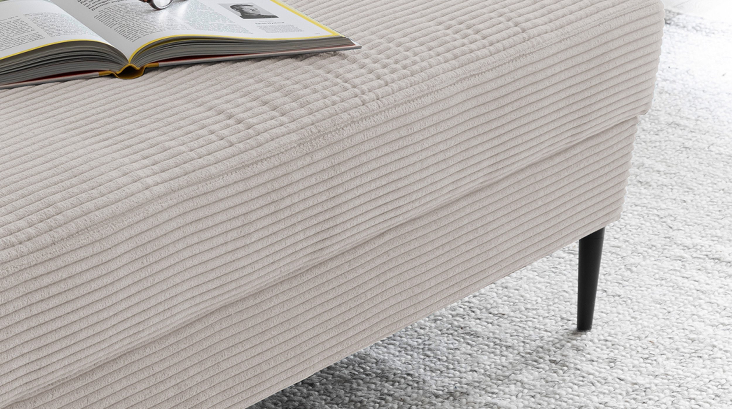Hocker Sitzhocker 140 x 75 cm Cordbezug hellgrau - SUMMER