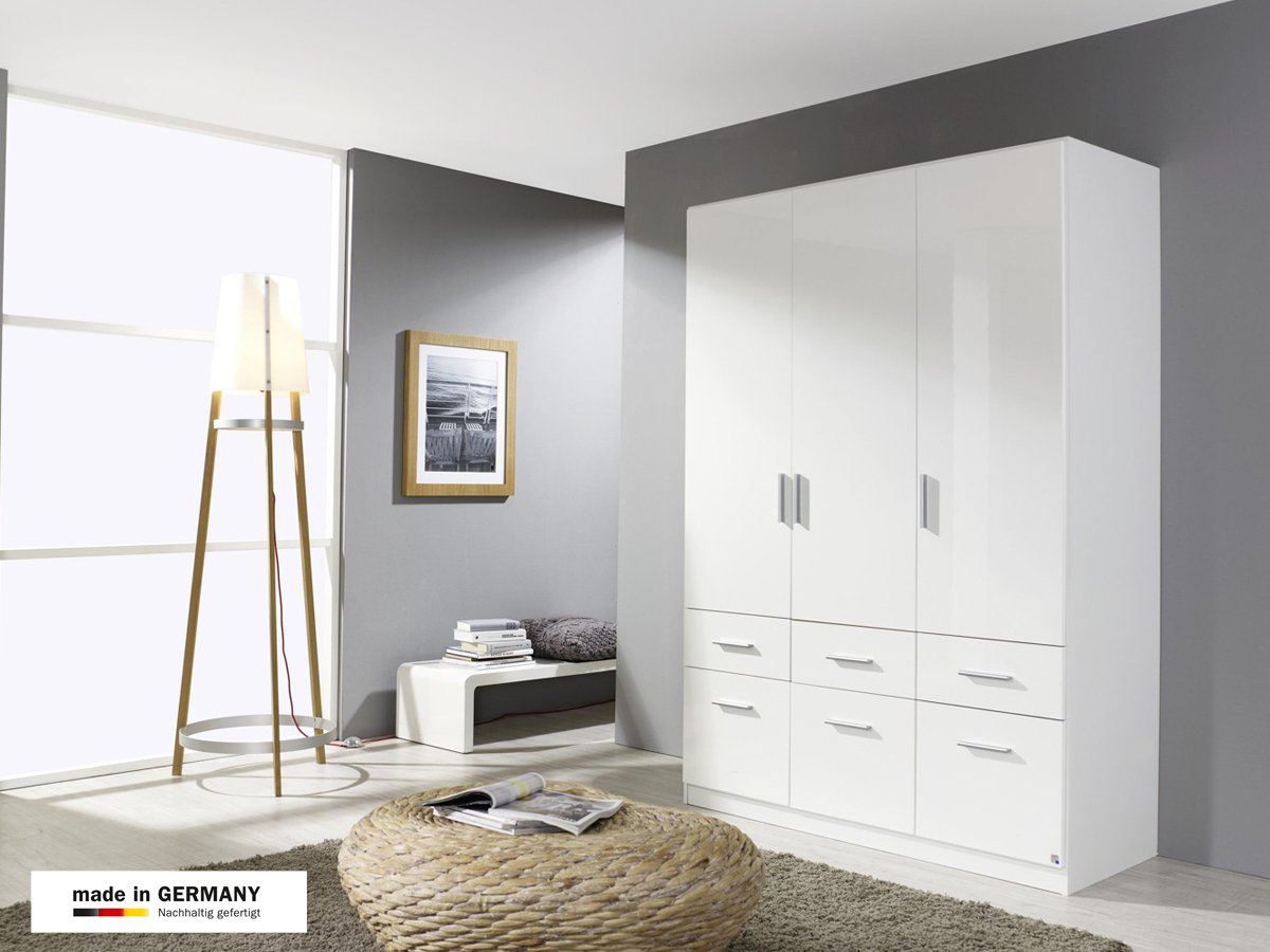 Kleiderschrank weiß hochglanz 136 cm 3-türig - CELLE