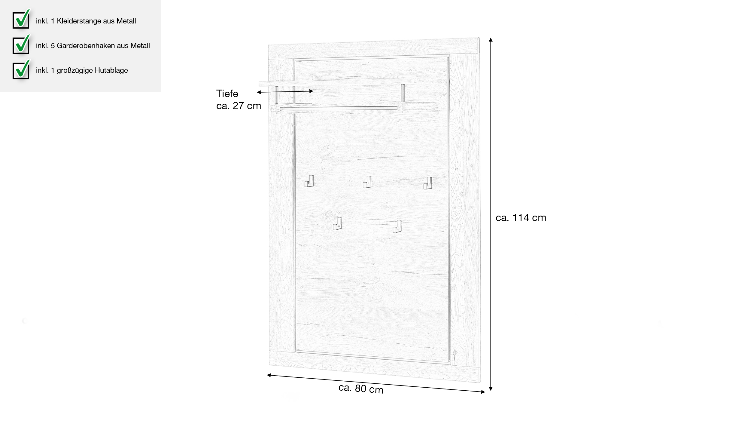 Wandgarderobe Paneele Wildeiche teilmassiv geölt - 80 cm - GRENO